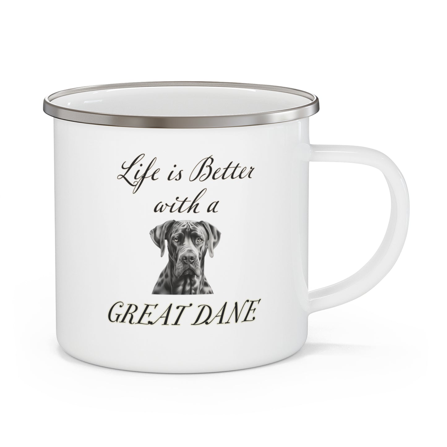 Life is Better with a Great Dane Mug, Enamel Camping Mug