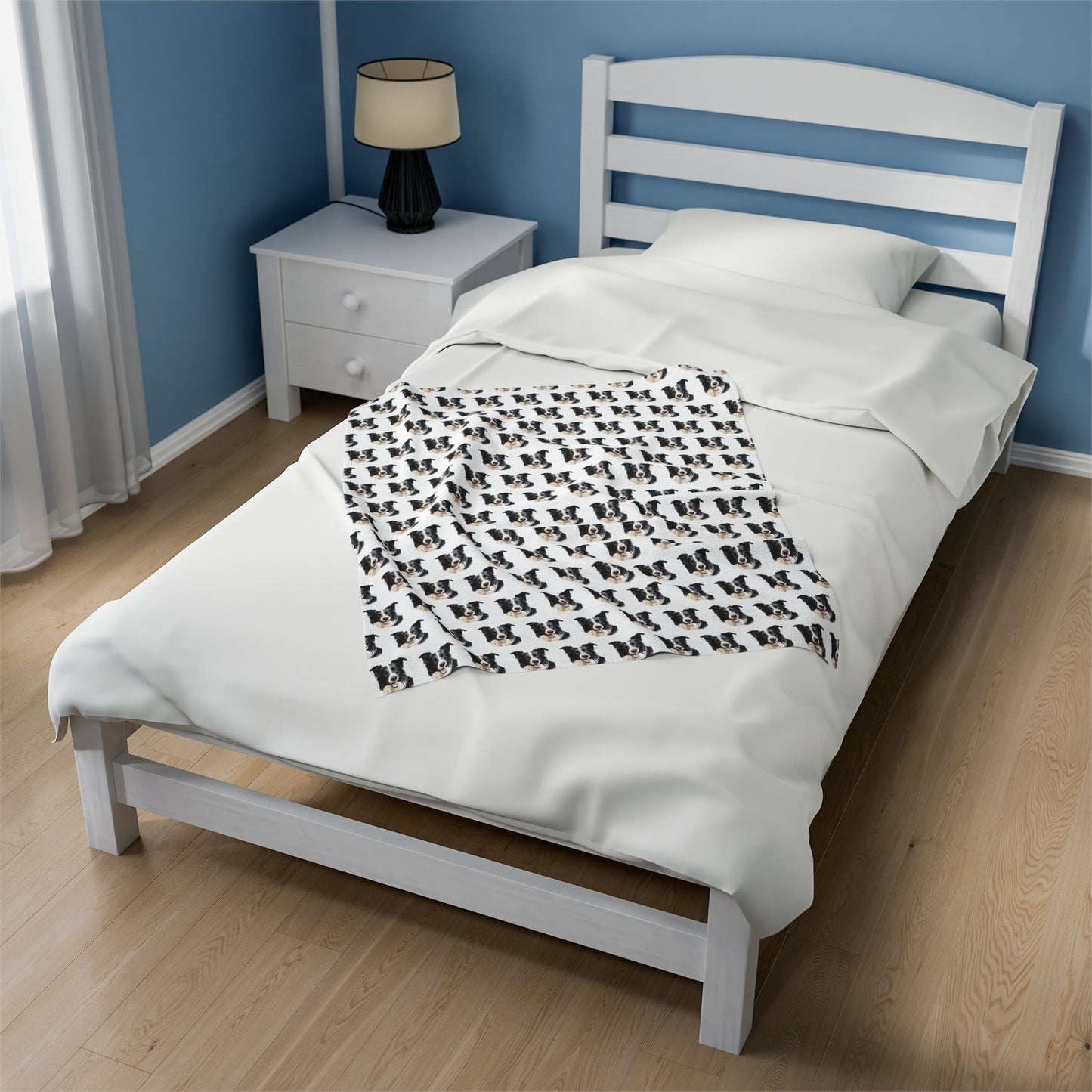 Border Collie Velveteen Plush Blanket - White Background