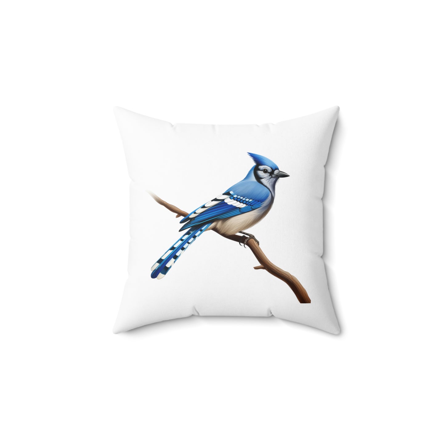 Blue Jay Pillow | Spun Polyester Square White Throw Pillow | Bird Home Decor | Bird Scatter Cushion