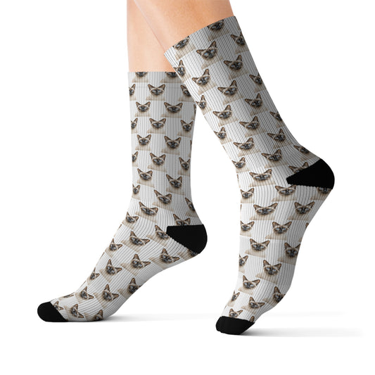 Siamese Cat Sublimation Socks - Cute Animal Lover Gift, Novelty Pet Owner Present, Kitty Printed Footwear, Cat Mom Accessories, Feline