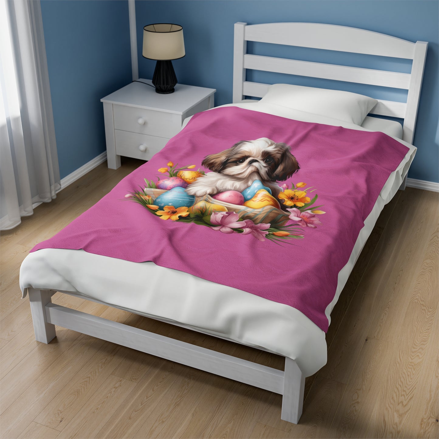 Easter Shih Tzu Blanket (Velveteen Plush, Pink)