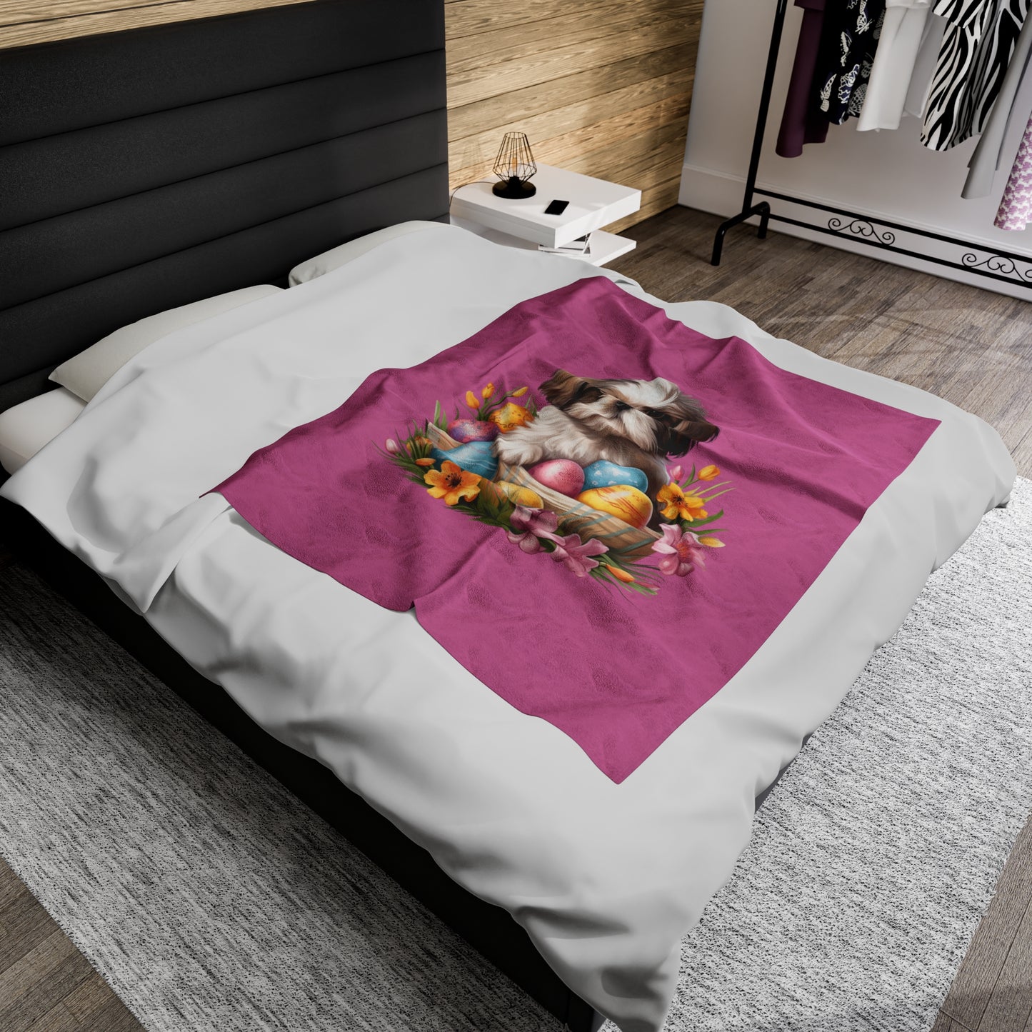 Easter Shih Tzu Blanket (Velveteen Plush, Pink)