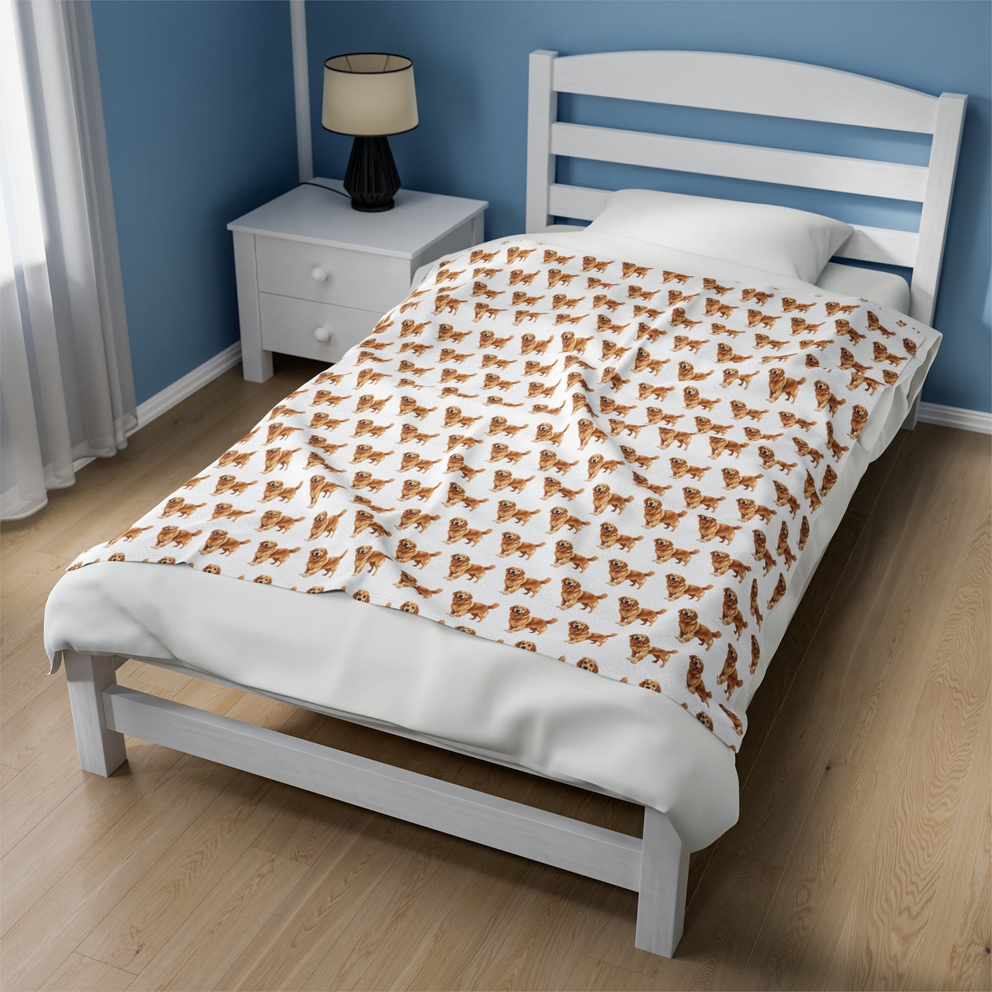 Golden Retriever Velveteen Plush Blanket (White)