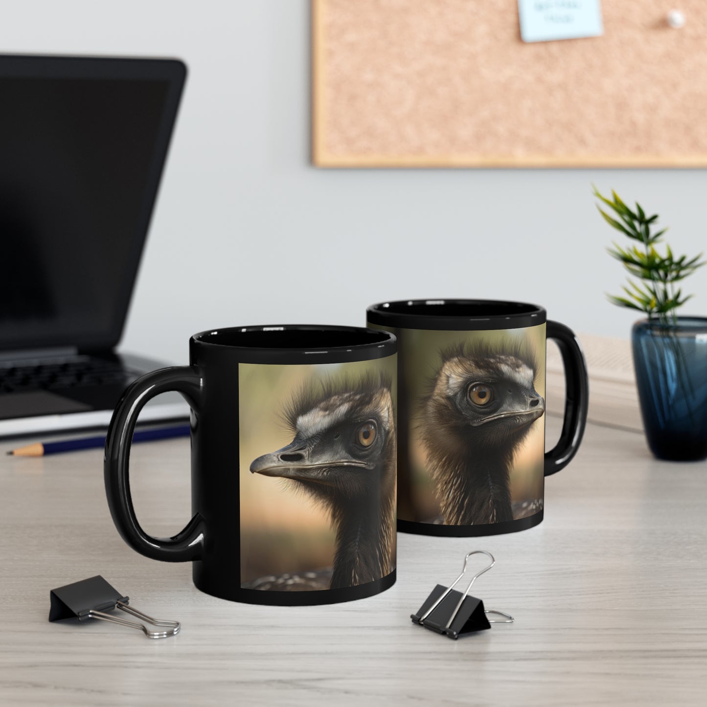 Emu 2 Black Ceramic Mug 11 oz