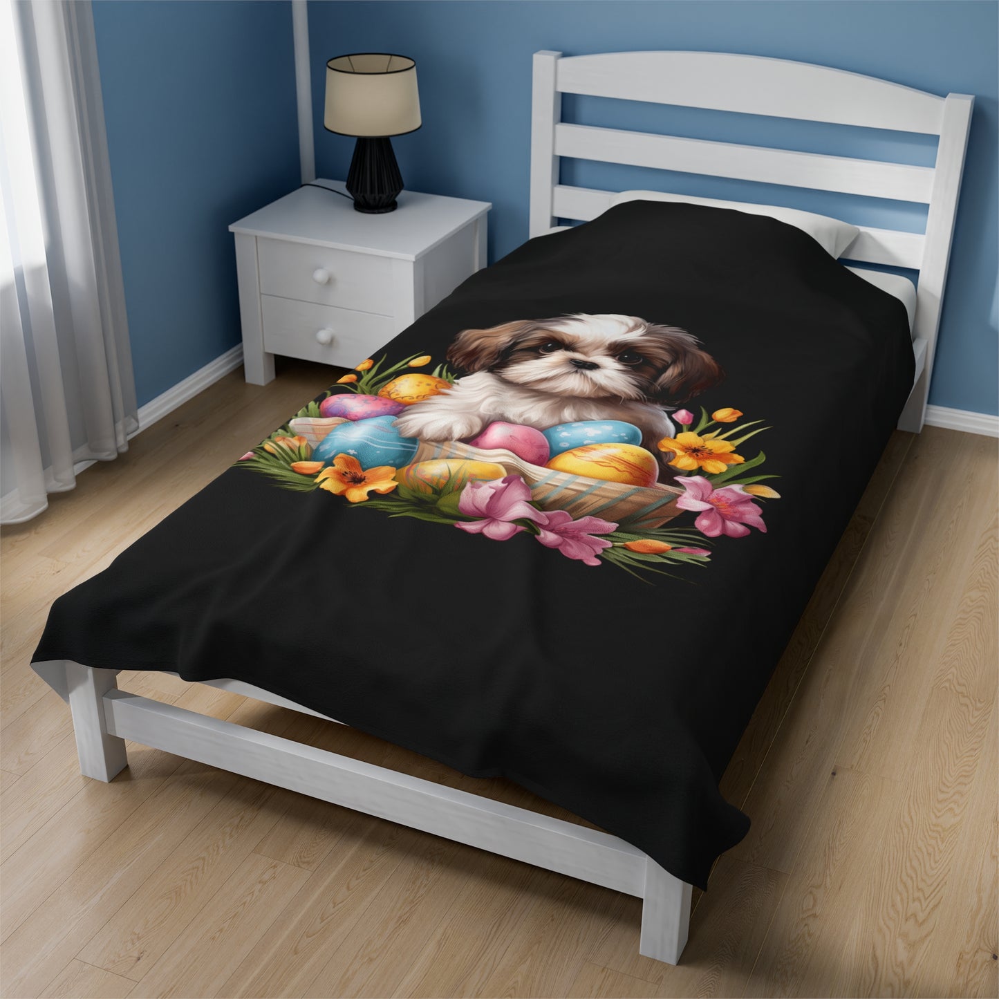 Easter Shih Tzu Blanket (Velveteen Plush, Black)