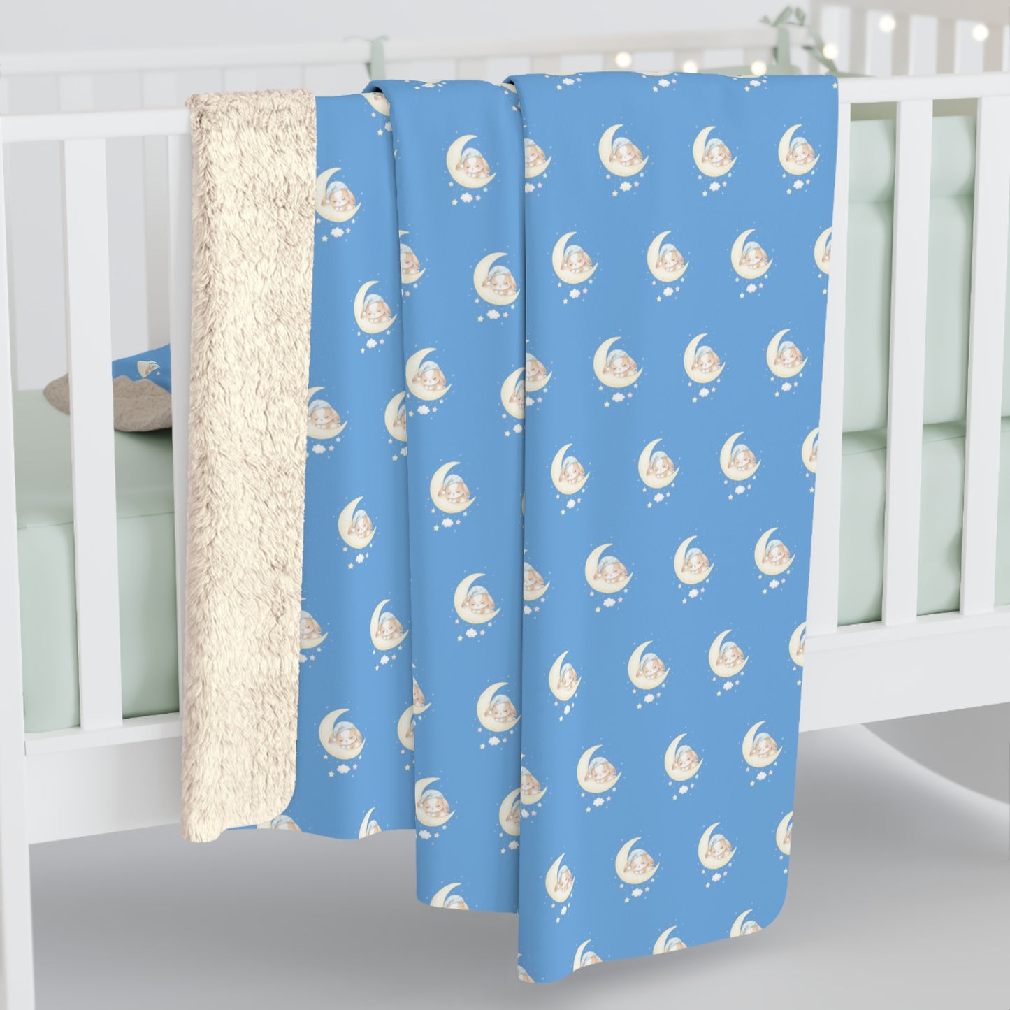 Sherpa Fleece Blanket, Bunny Moon Design, Soft Throw Blanket, Cozy Home Decor, Kids Bedroom Decor, Baby Shower Gift