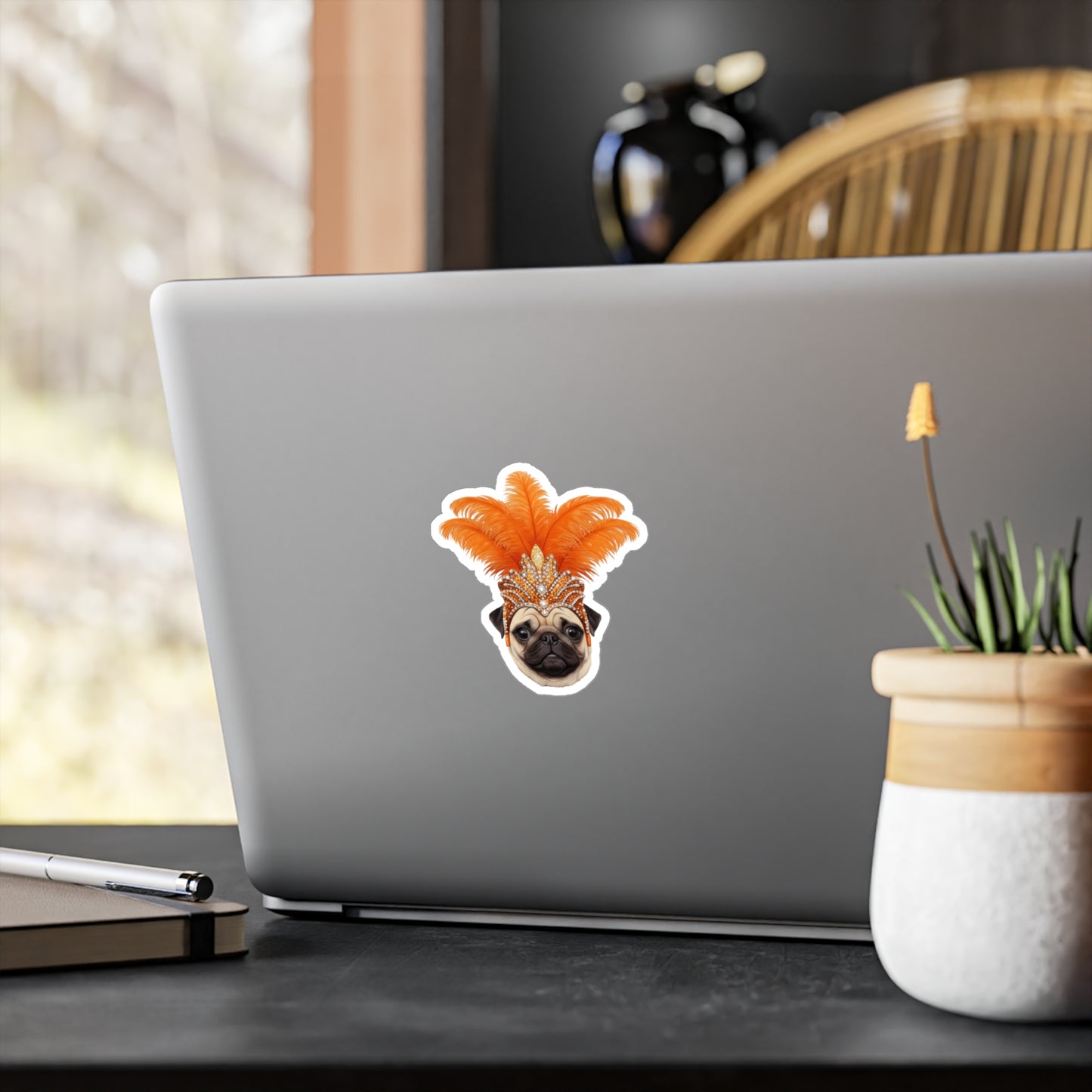 Showgirl Pug decal - Pug Sticker  - Pug sticker - Dog Sticker - Pet Decal - Outdoor - Indoor - Animal Showgirl Collection Orange Edition