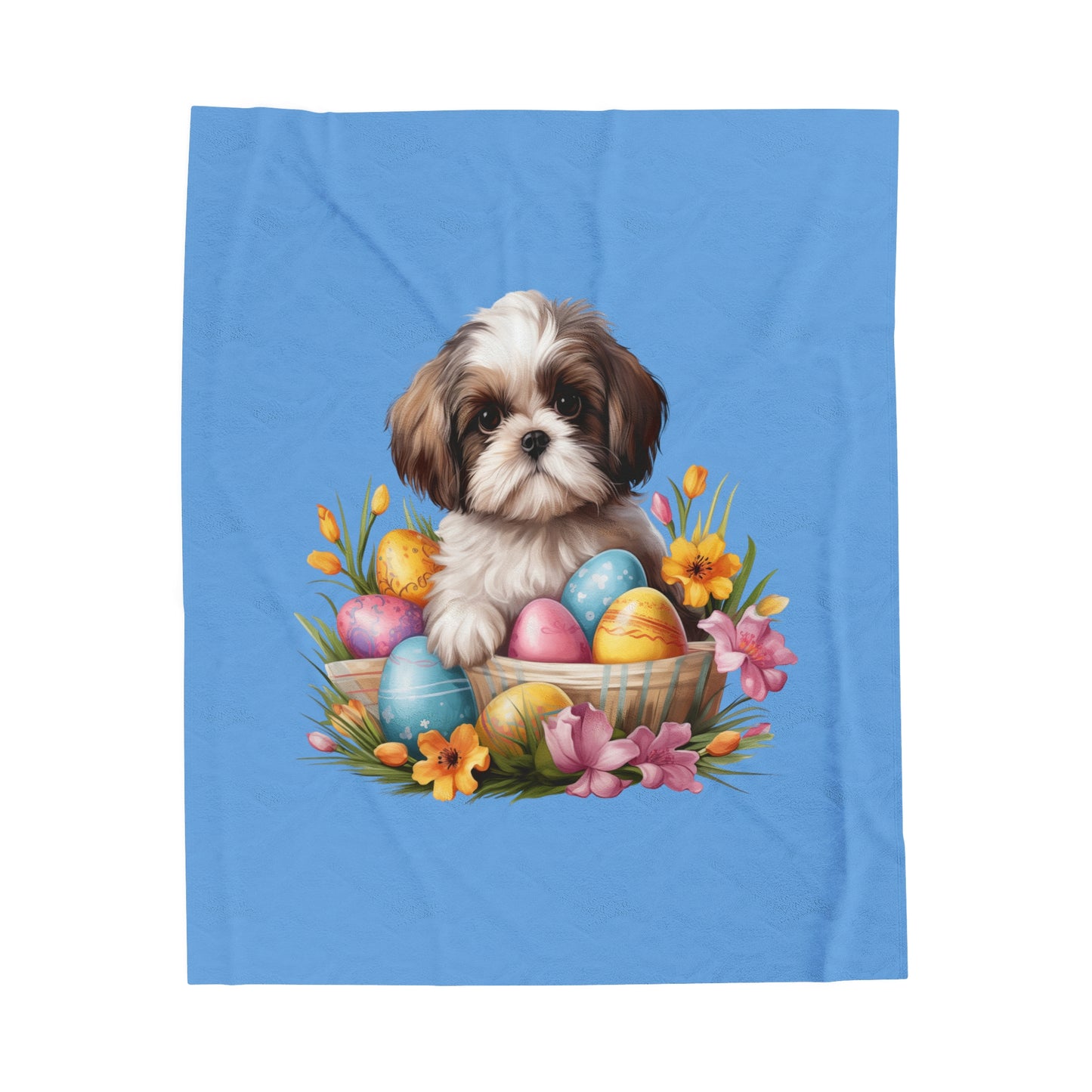 Easter Shih Tzu Blanket (Velveteen Plush, Blue)