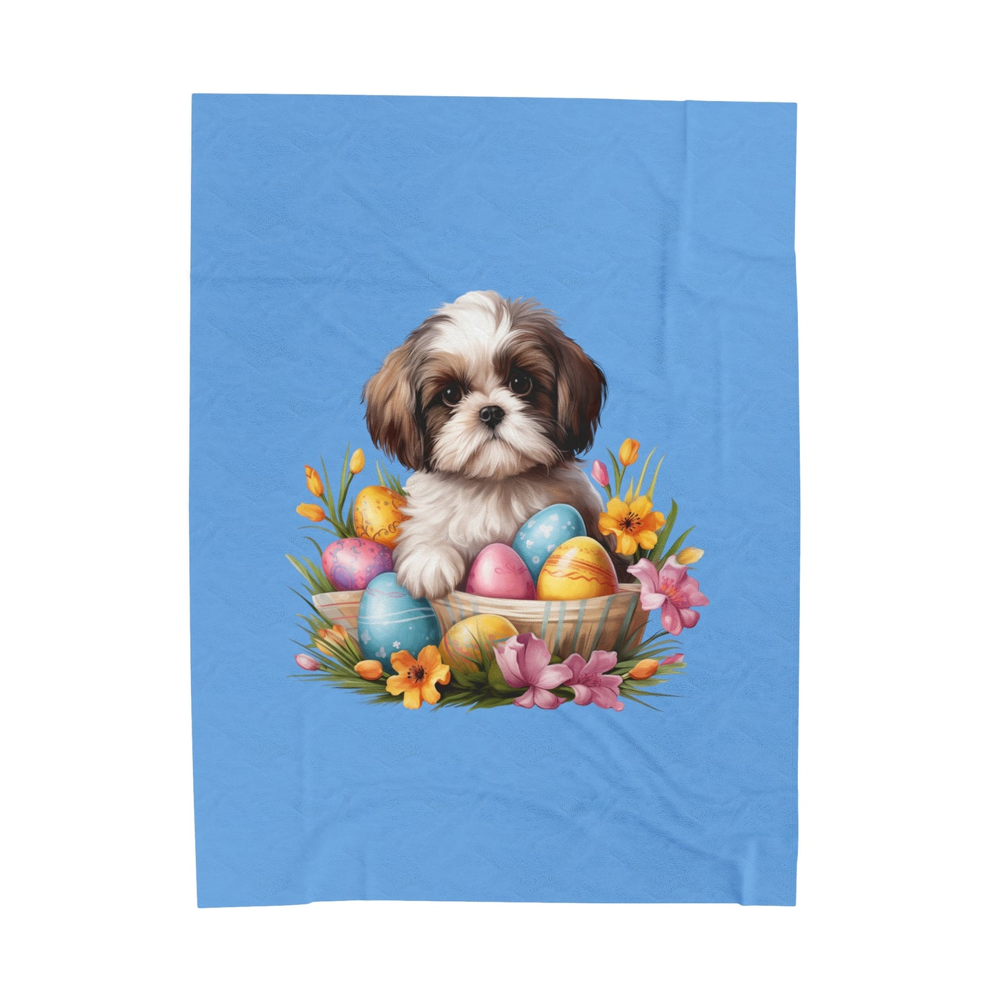 Easter Shih Tzu Blanket (Velveteen Plush, Blue)