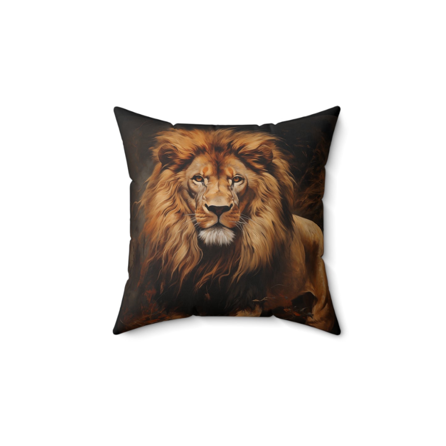 Lion Pillow - Spun Polyester Square White Throw Cushion