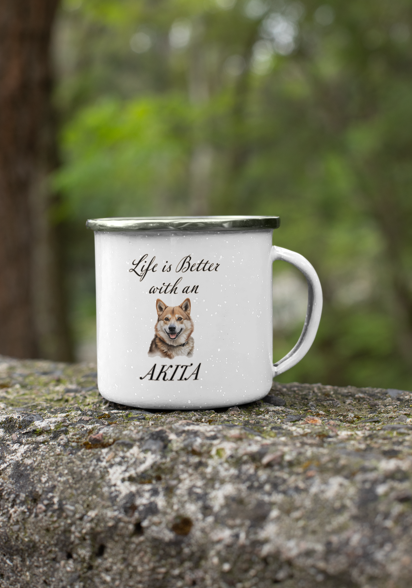 Life is Better with an Akita Enamel Camping Mug