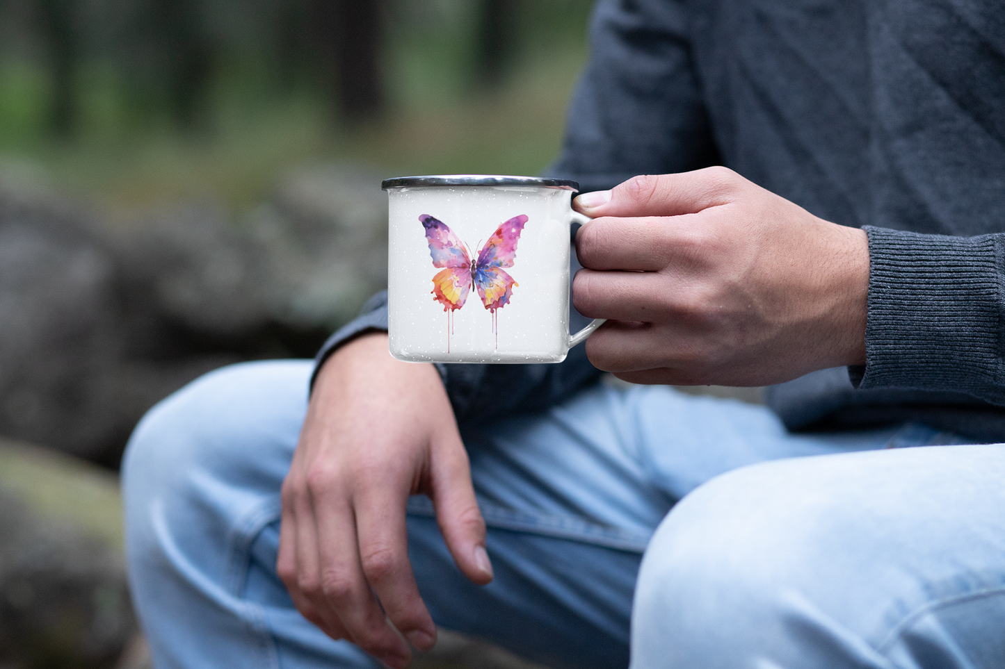 Butterfly Enamel Camping Mug
