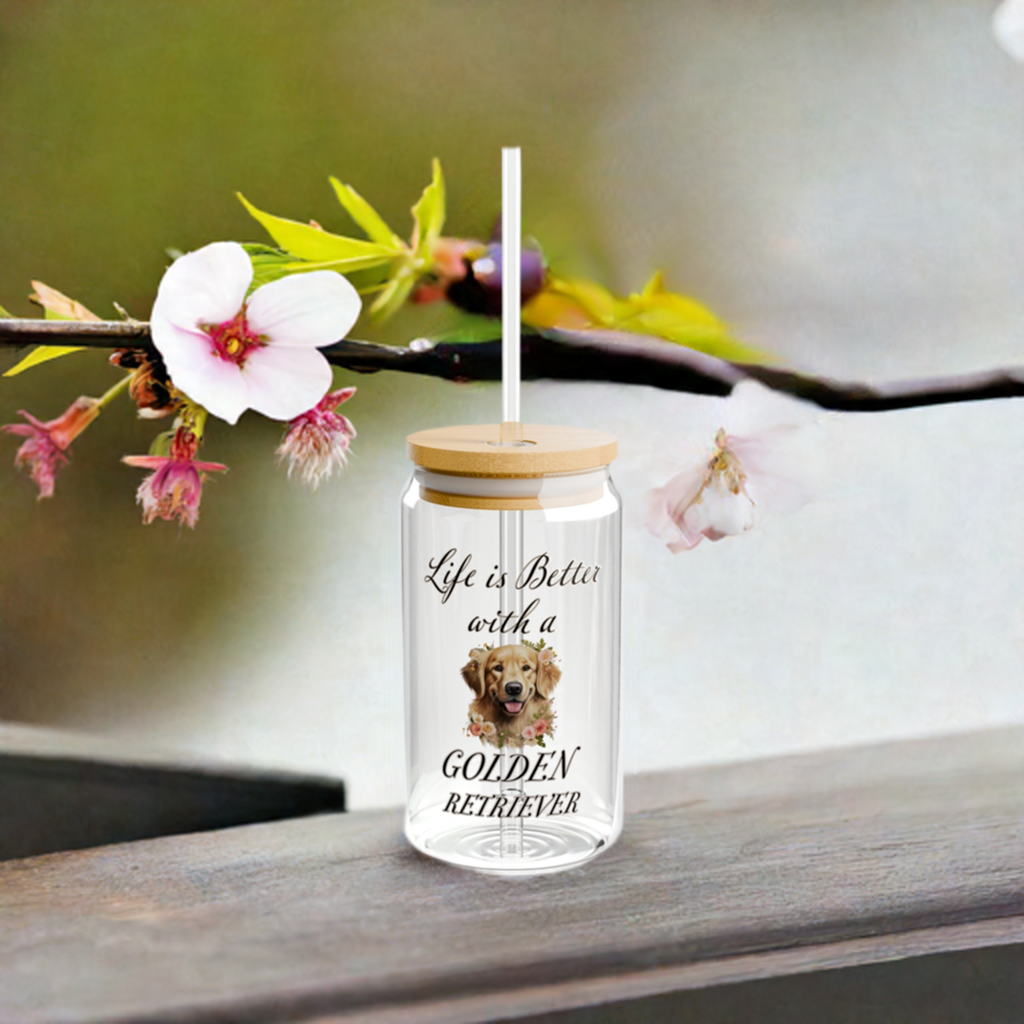 Golden Retriever Sipper Glass, 16oz