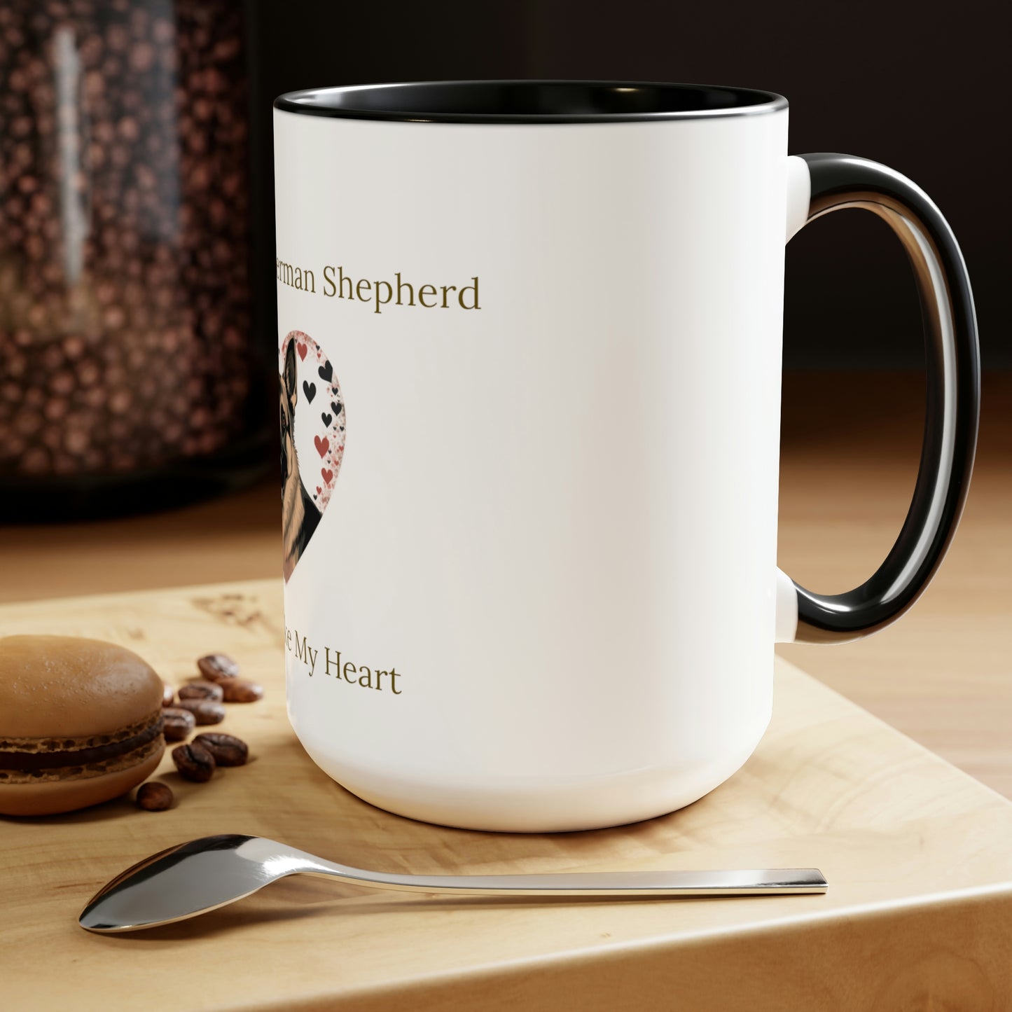 Coffee and My German Shepherd Never Broke My Heart, Two-Tone Coffee Mugs, 15 oz