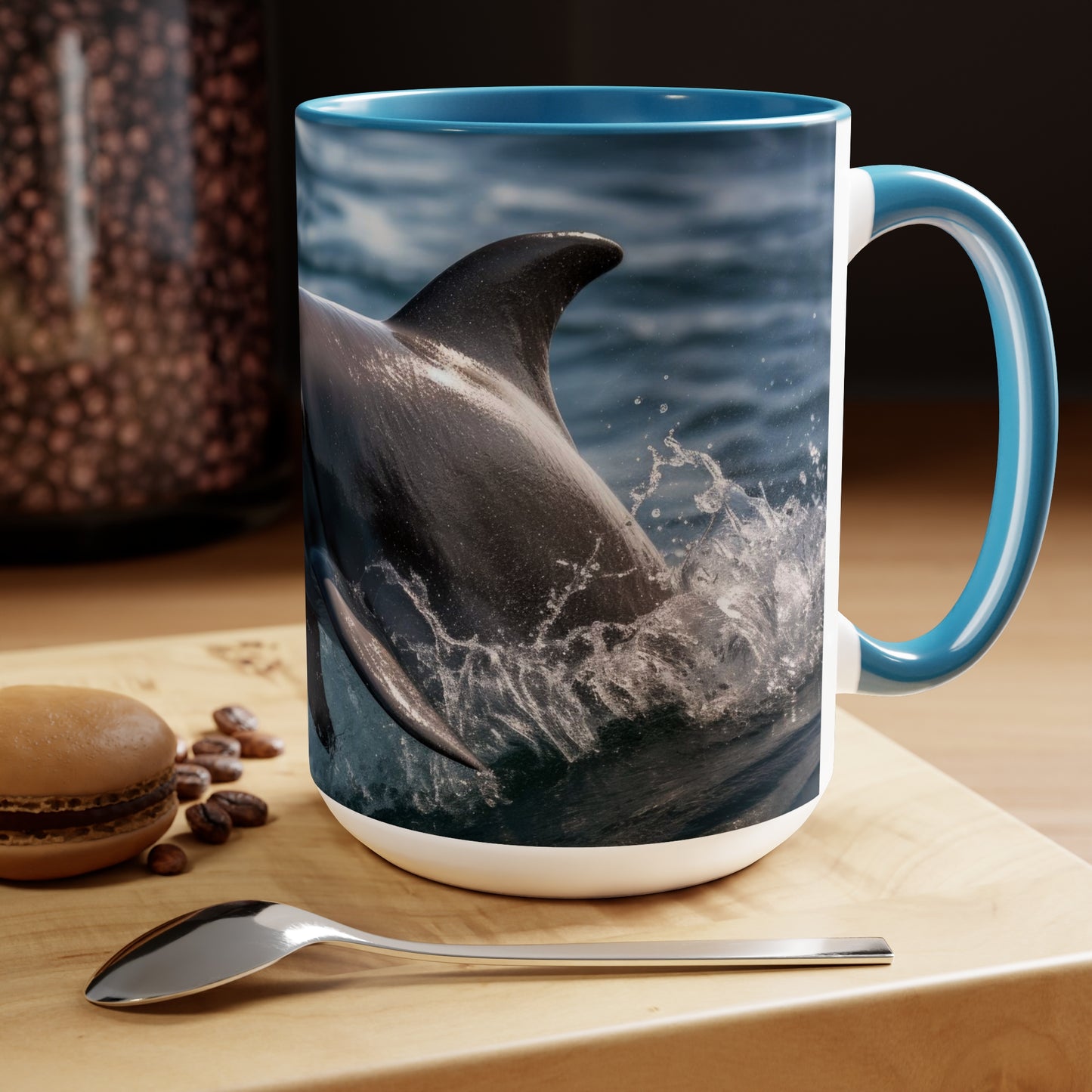 Dolphin Coffee Mugs, 15 oz Two-Tone