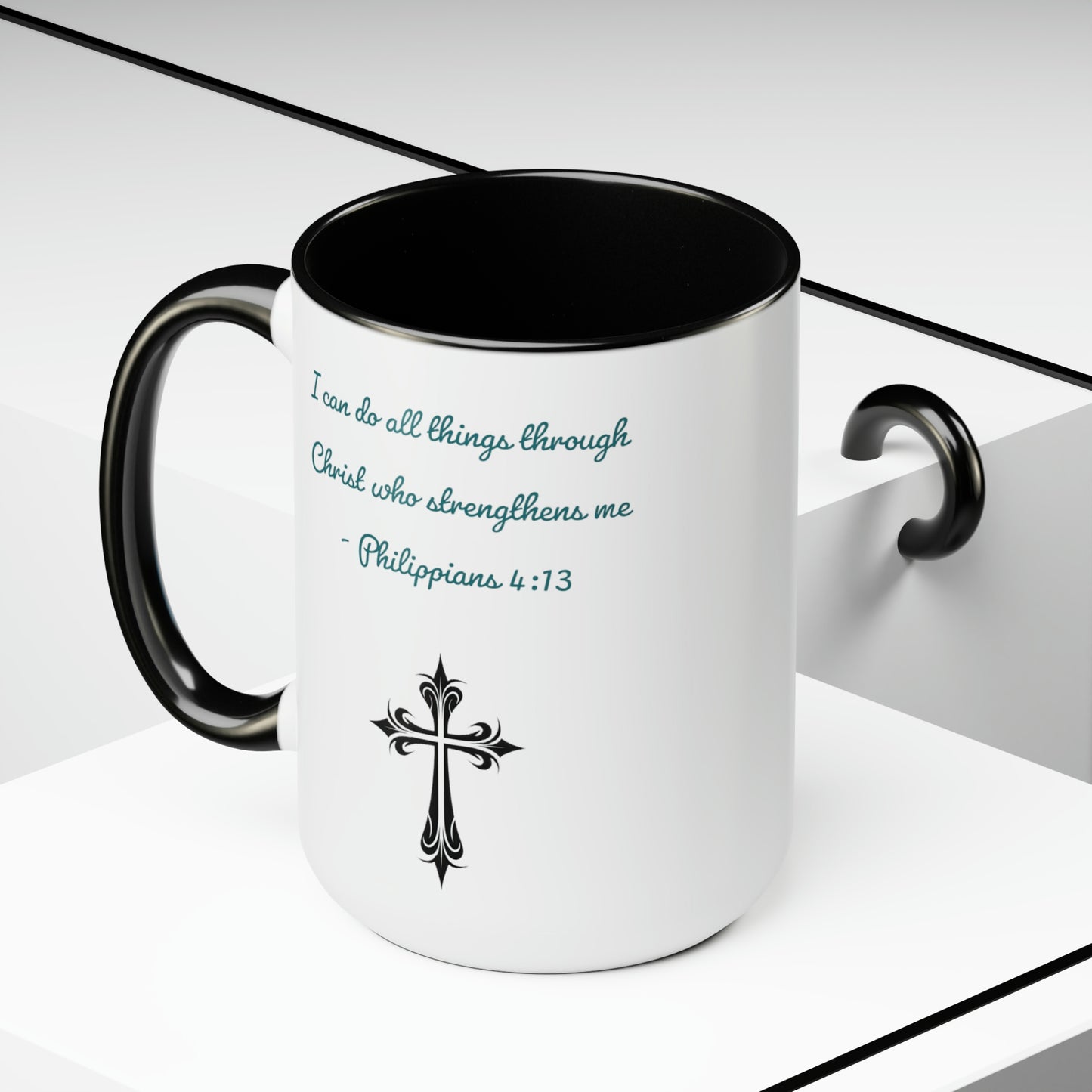 Philippians 4:13, Cross, Two-Tone Coffee Mugs, 15oz
