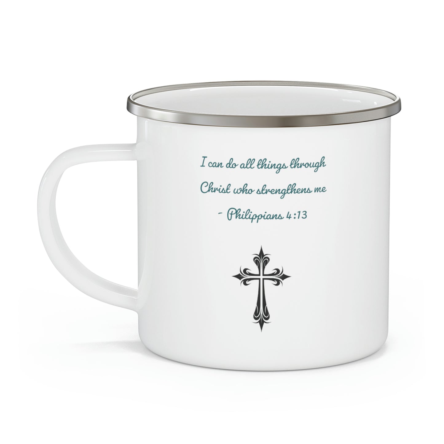 Philippians 4:13 Camping Mug, enamel, 12 oz