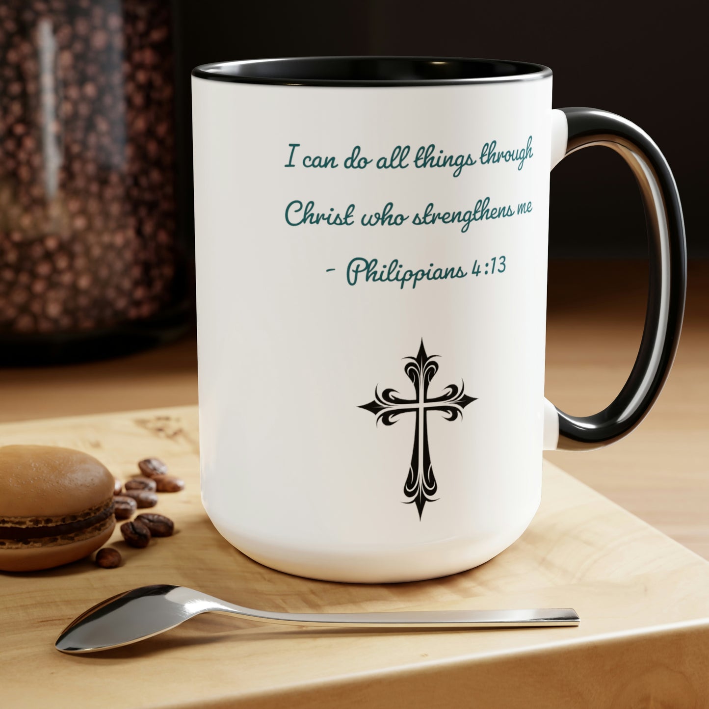 Philippians 4:13, Cross, Two-Tone Coffee Mugs, 15oz