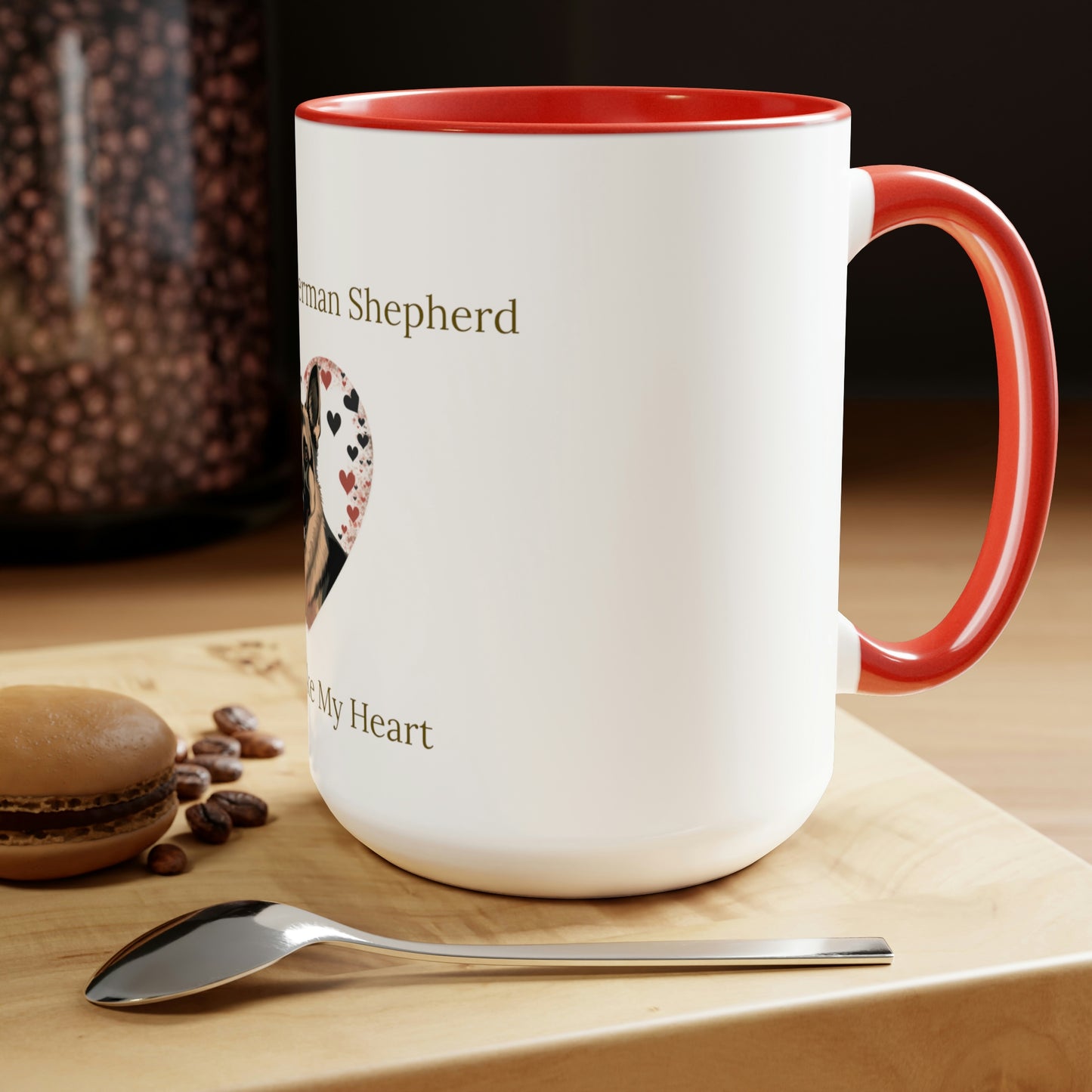 Coffee and My German Shepherd Never Broke My Heart, Two-Tone Coffee Mugs, 15 oz