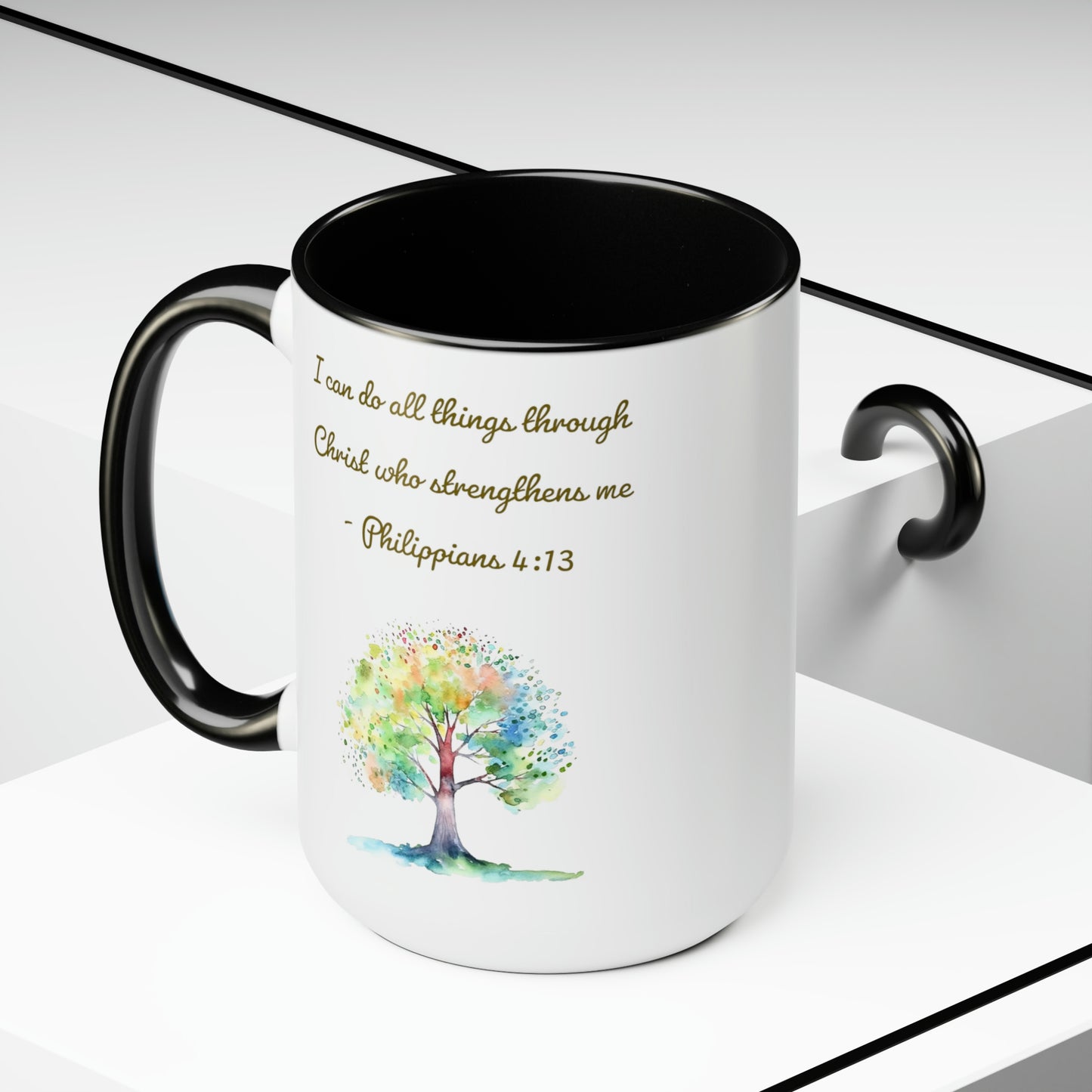 Philippians 4:13 Two-Tone Coffee Mugs, 15oz