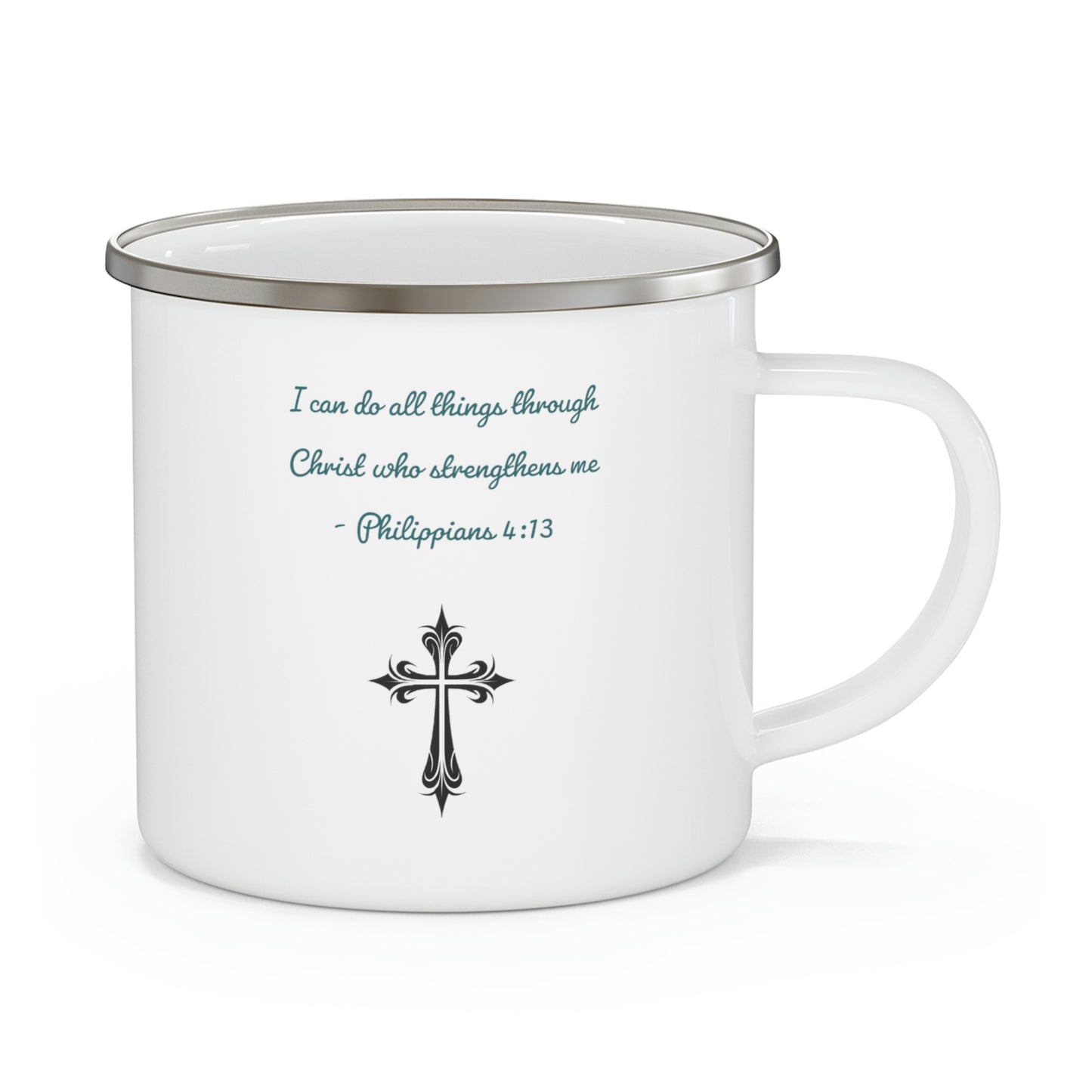 Philippians 4:13 Camping Mug, enamel, 12 oz