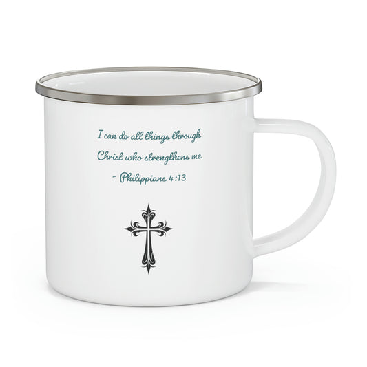 Philippians 4:13 Camping Mug, enamel, 12 oz