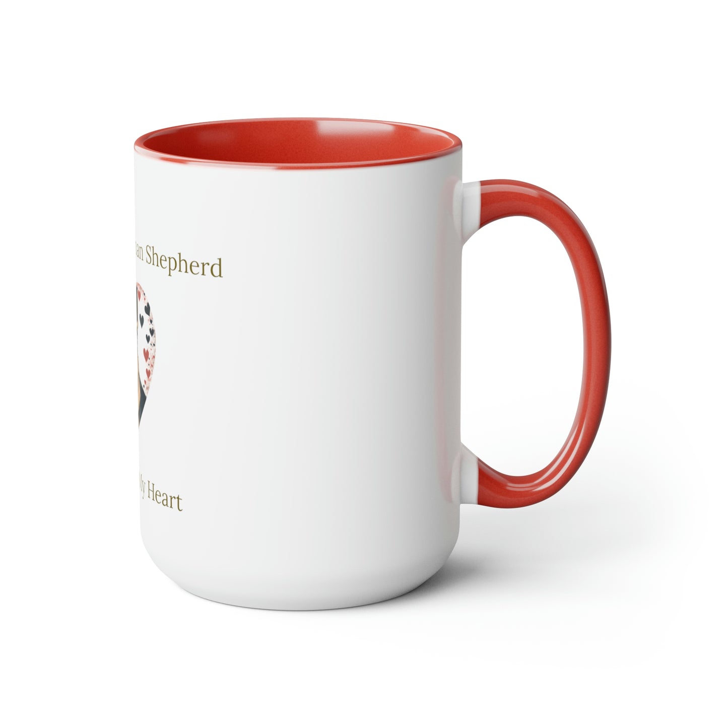 Coffee and My German Shepherd Never Broke My Heart, Two-Tone Coffee Mugs, 15 oz
