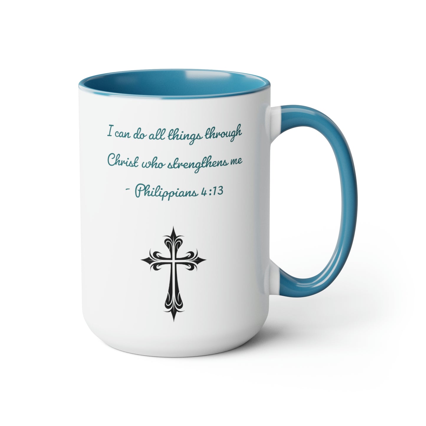 Philippians 4:13, Cross, Two-Tone Coffee Mugs, 15oz