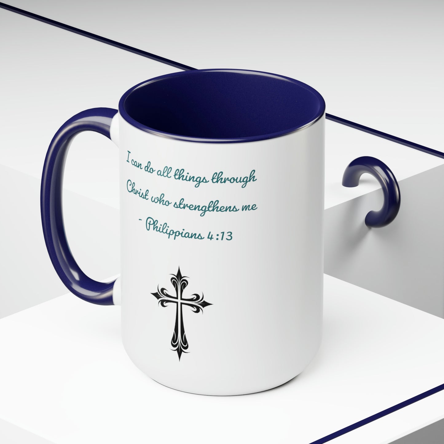 Philippians 4:13, Cross, Two-Tone Coffee Mugs, 15oz