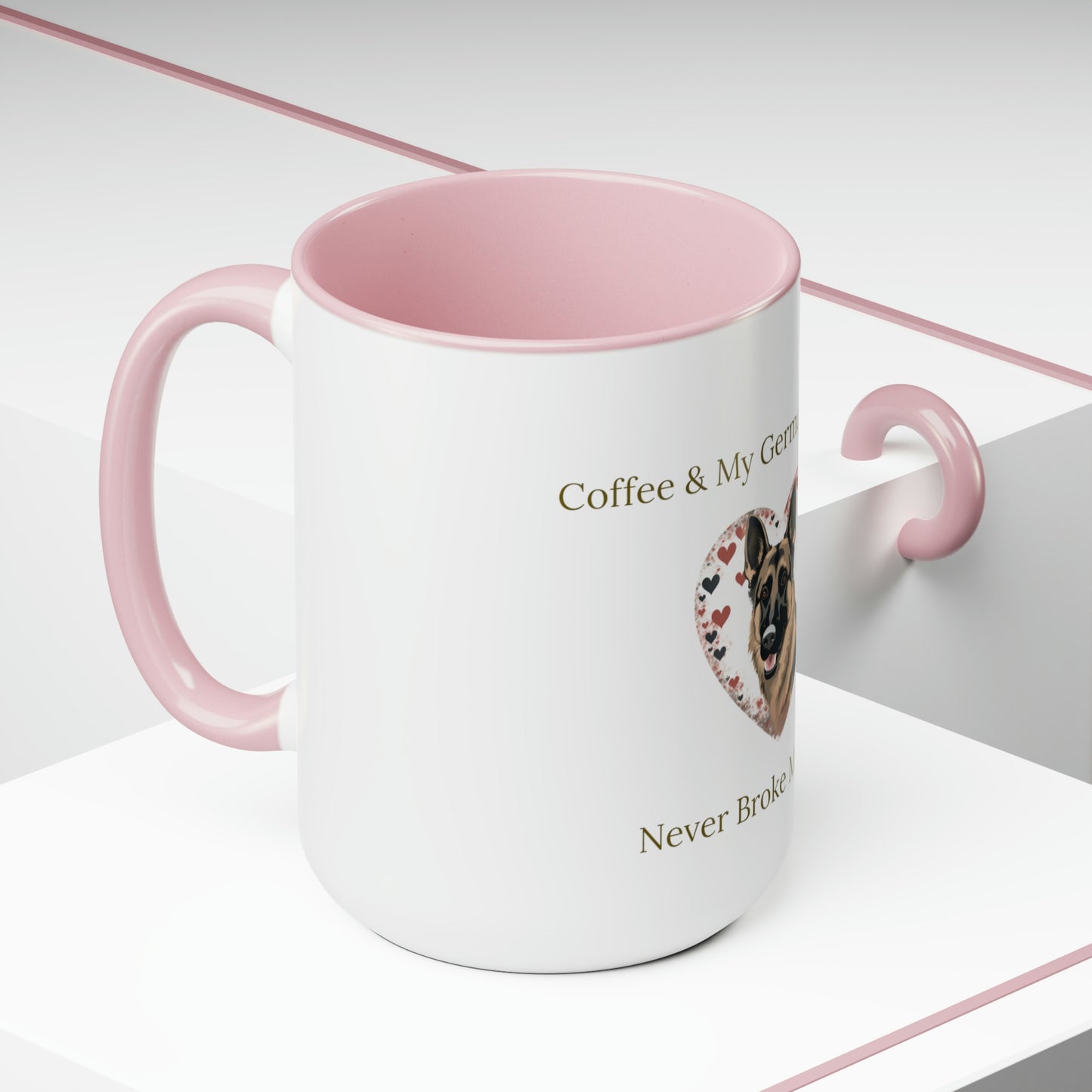 Coffee and My German Shepherd Never Broke My Heart, Two-Tone Coffee Mugs, 15 oz