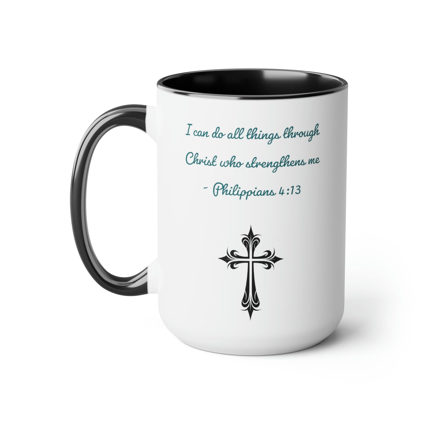 Philippians 4:13, Cross, Two-Tone Coffee Mugs, 15oz