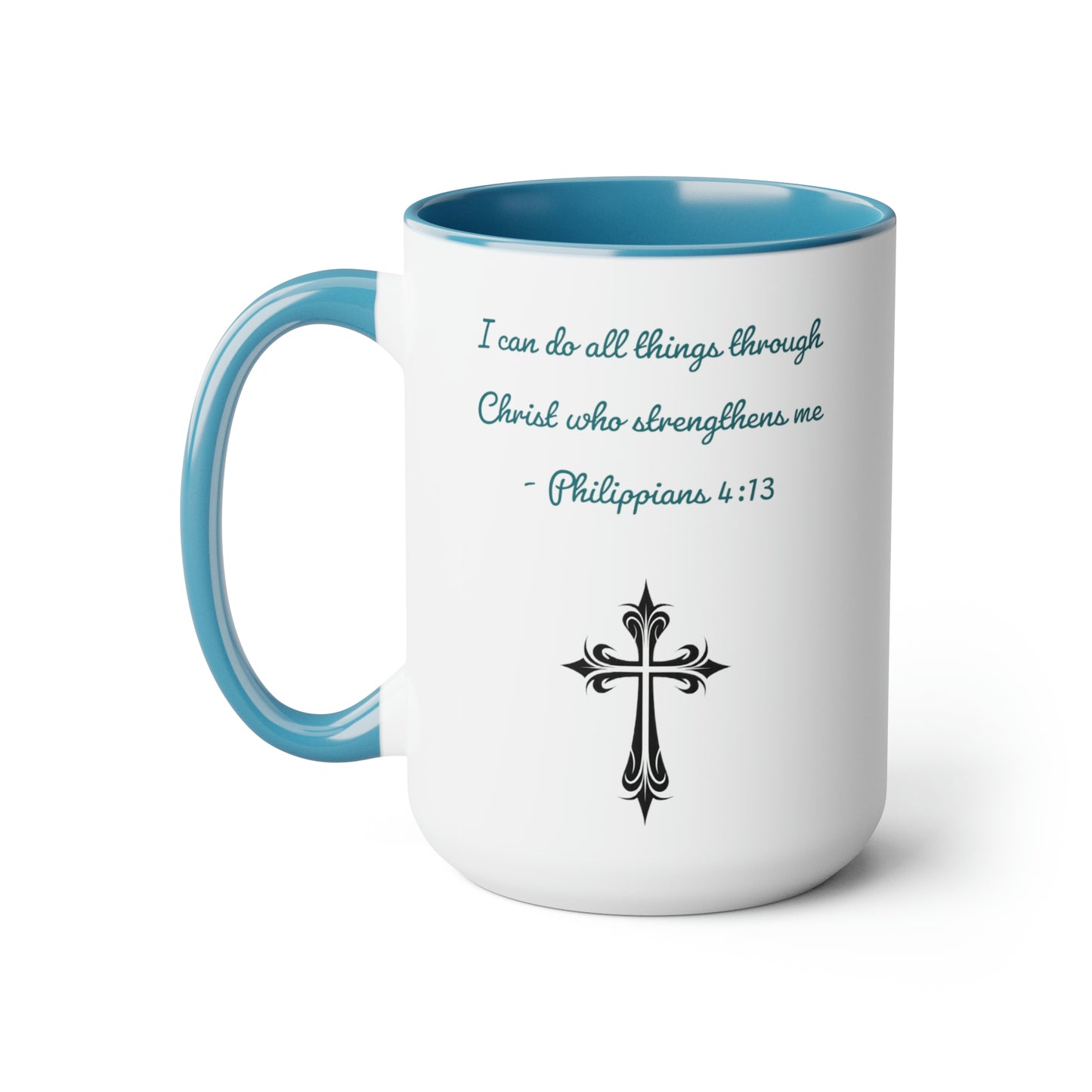 Philippians 4:13, Cross, Two-Tone Coffee Mugs, 15oz