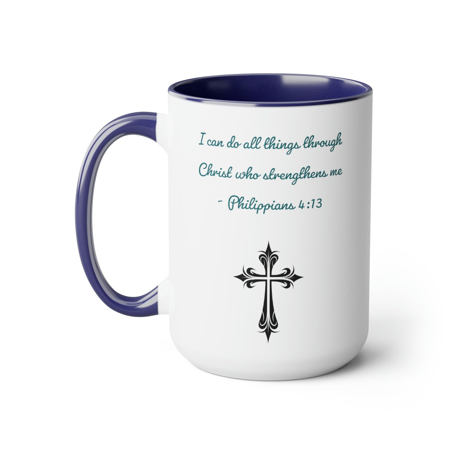 Philippians 4:13, Cross, Two-Tone Coffee Mugs, 15oz