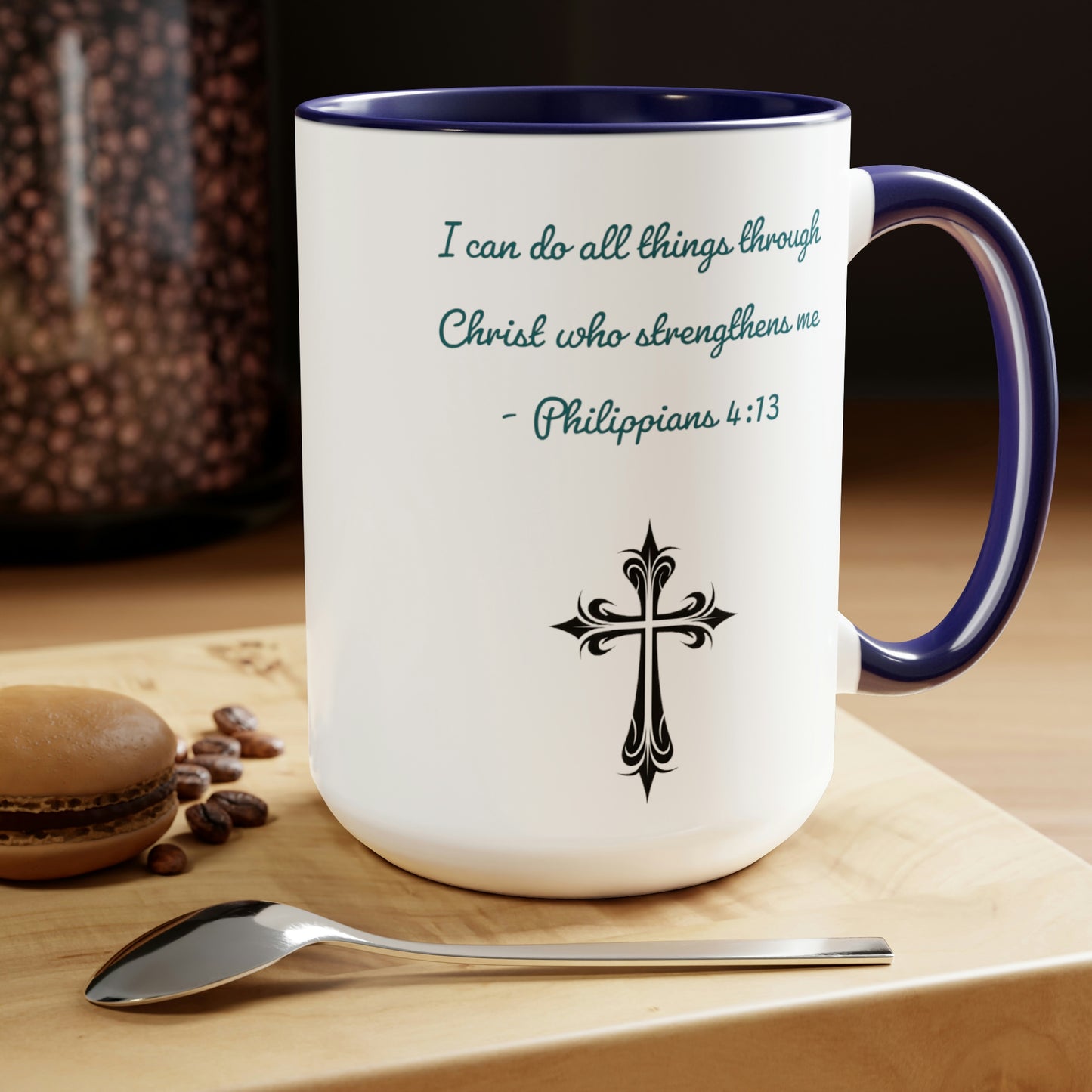 Philippians 4:13, Cross, Two-Tone Coffee Mugs, 15oz