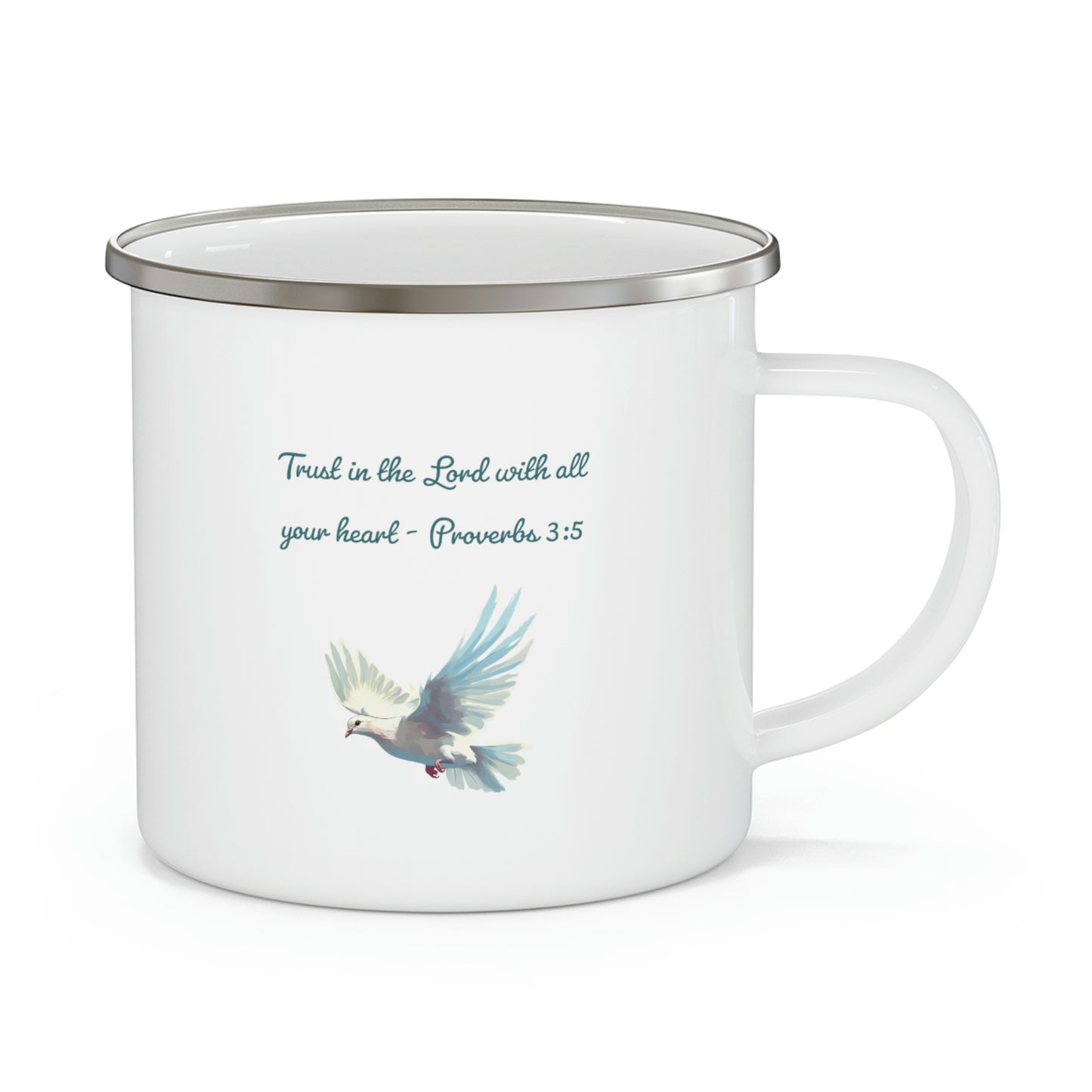 Trust in the Lord, Proverbs 3:5, Camping Mug, Dove, enamel, 12 oz