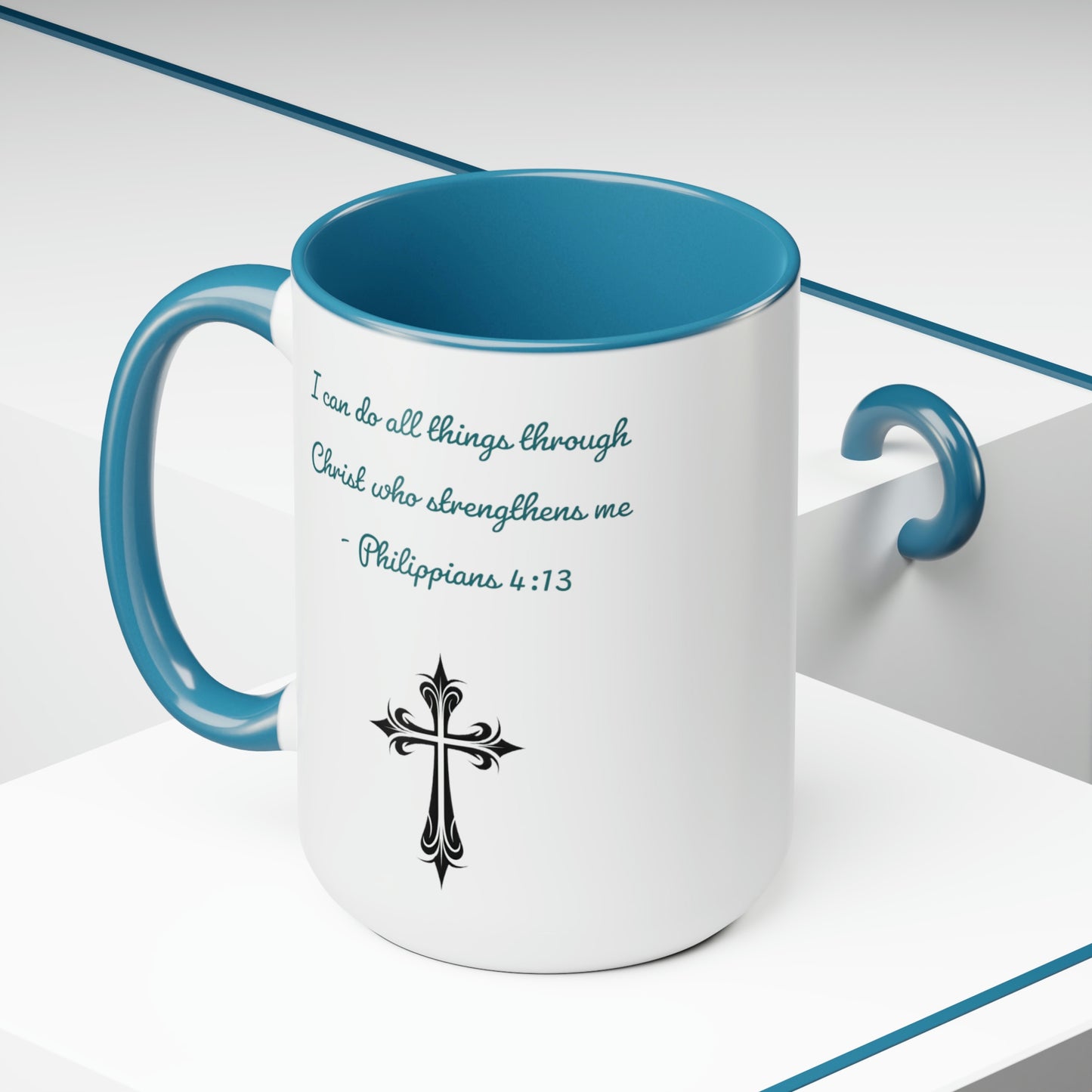 Philippians 4:13, Cross, Two-Tone Coffee Mugs, 15oz
