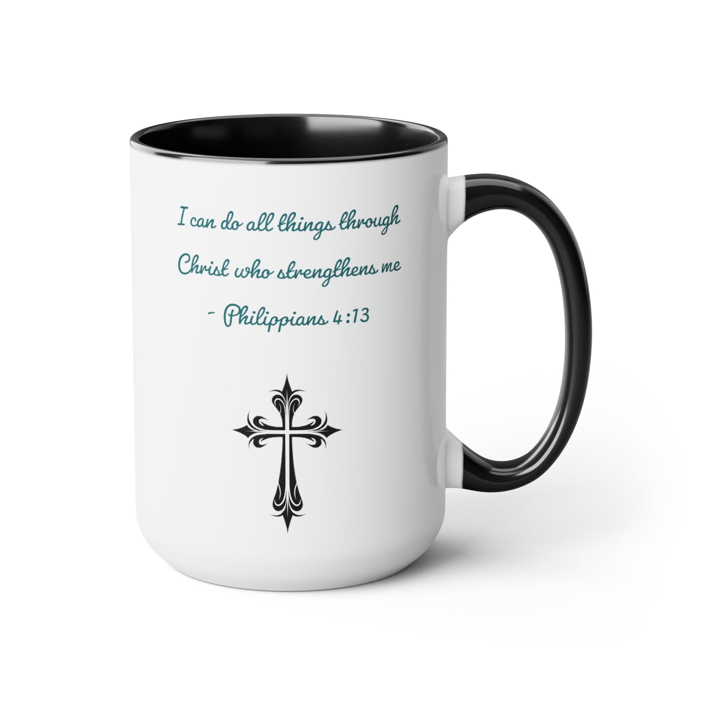 Philippians 4:13, Cross, Two-Tone Coffee Mugs, 15oz