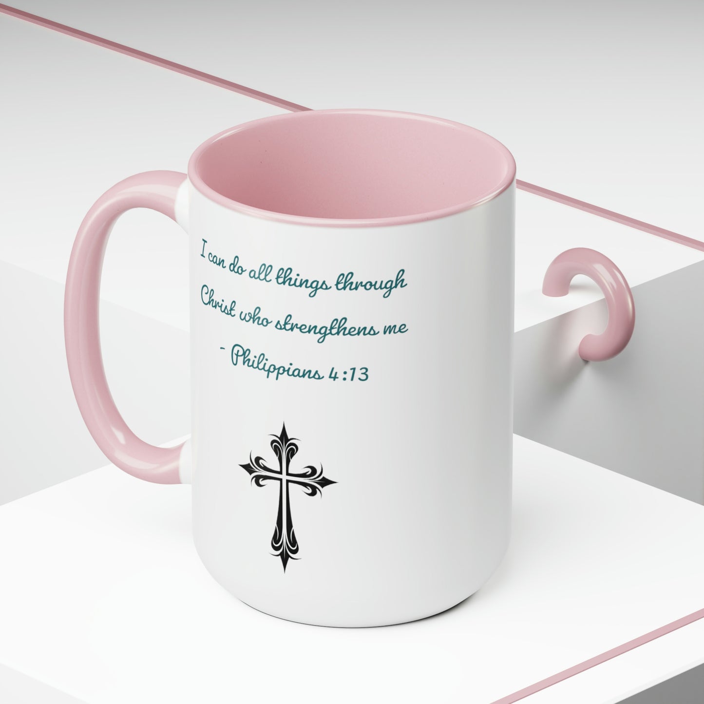 Philippians 4:13, Cross, Two-Tone Coffee Mugs, 15oz