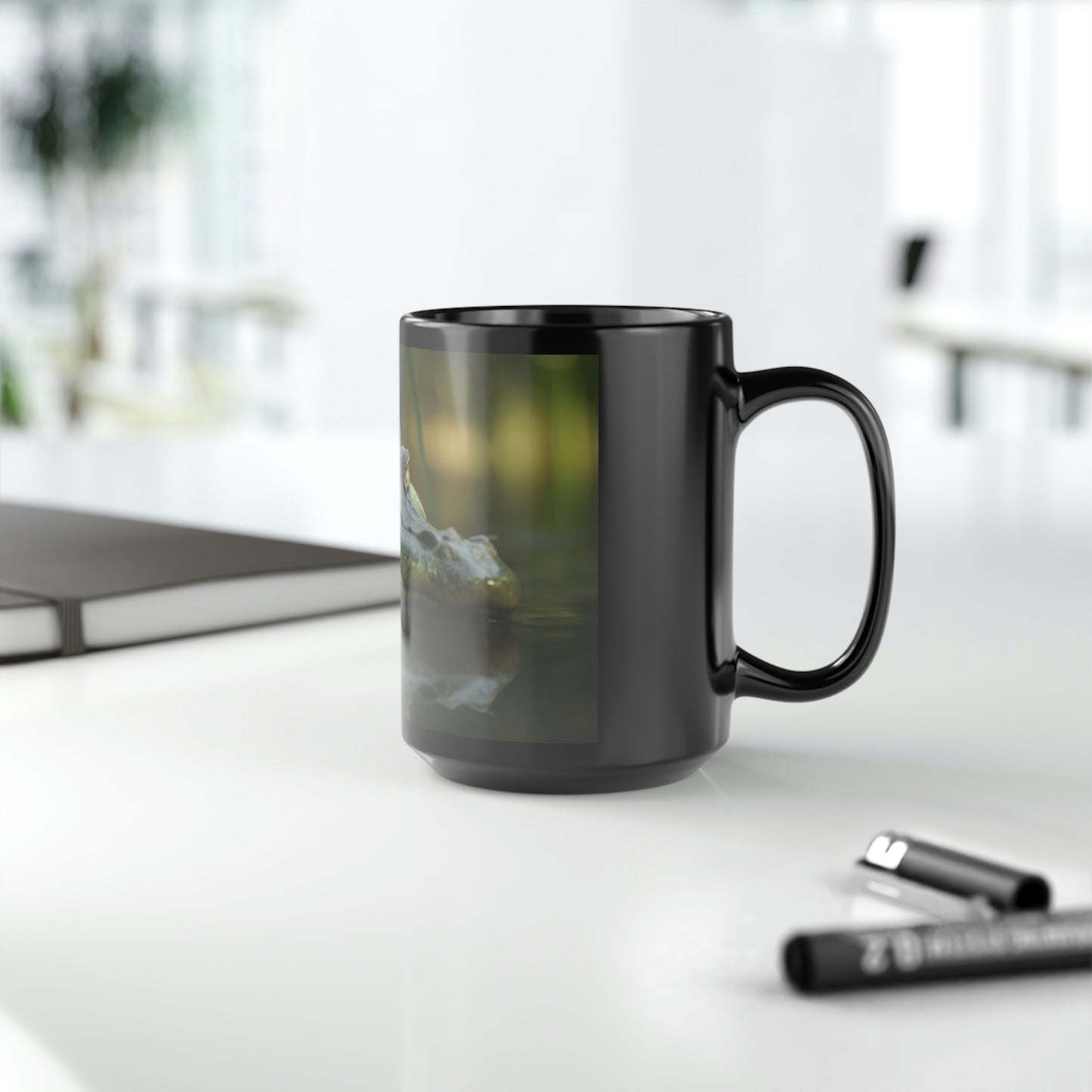 alligator mug on desk