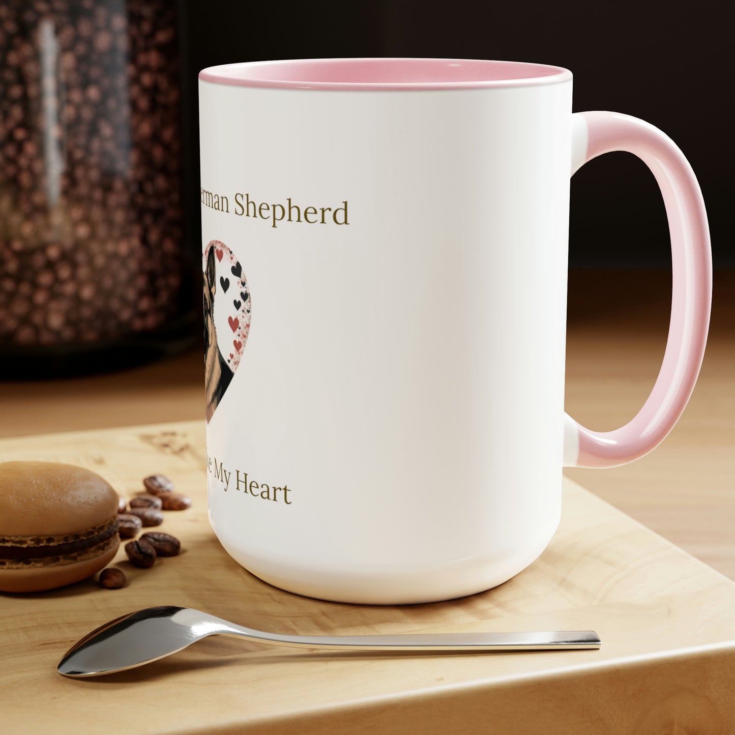 Coffee and My German Shepherd Never Broke My Heart, Two-Tone Coffee Mugs, 15 oz