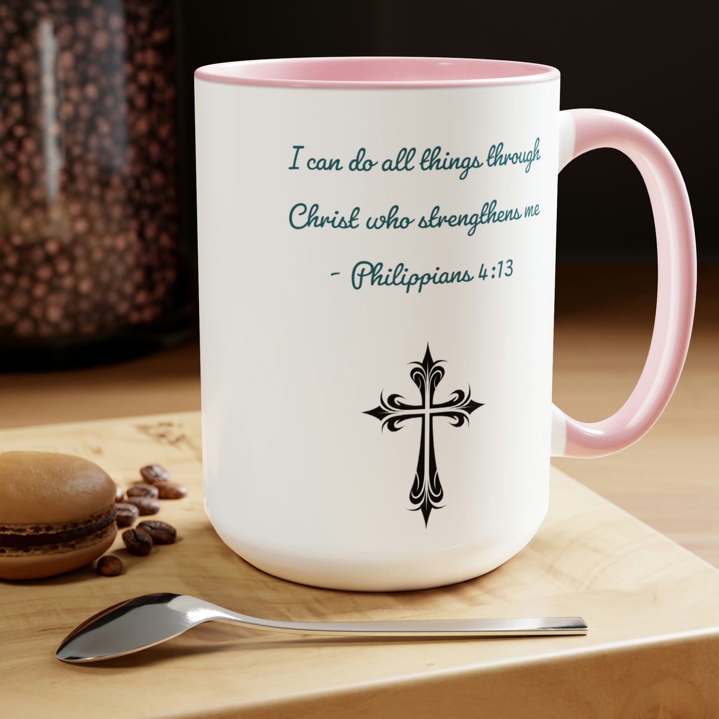 Philippians 4:13, Cross, Two-Tone Coffee Mugs, 15oz