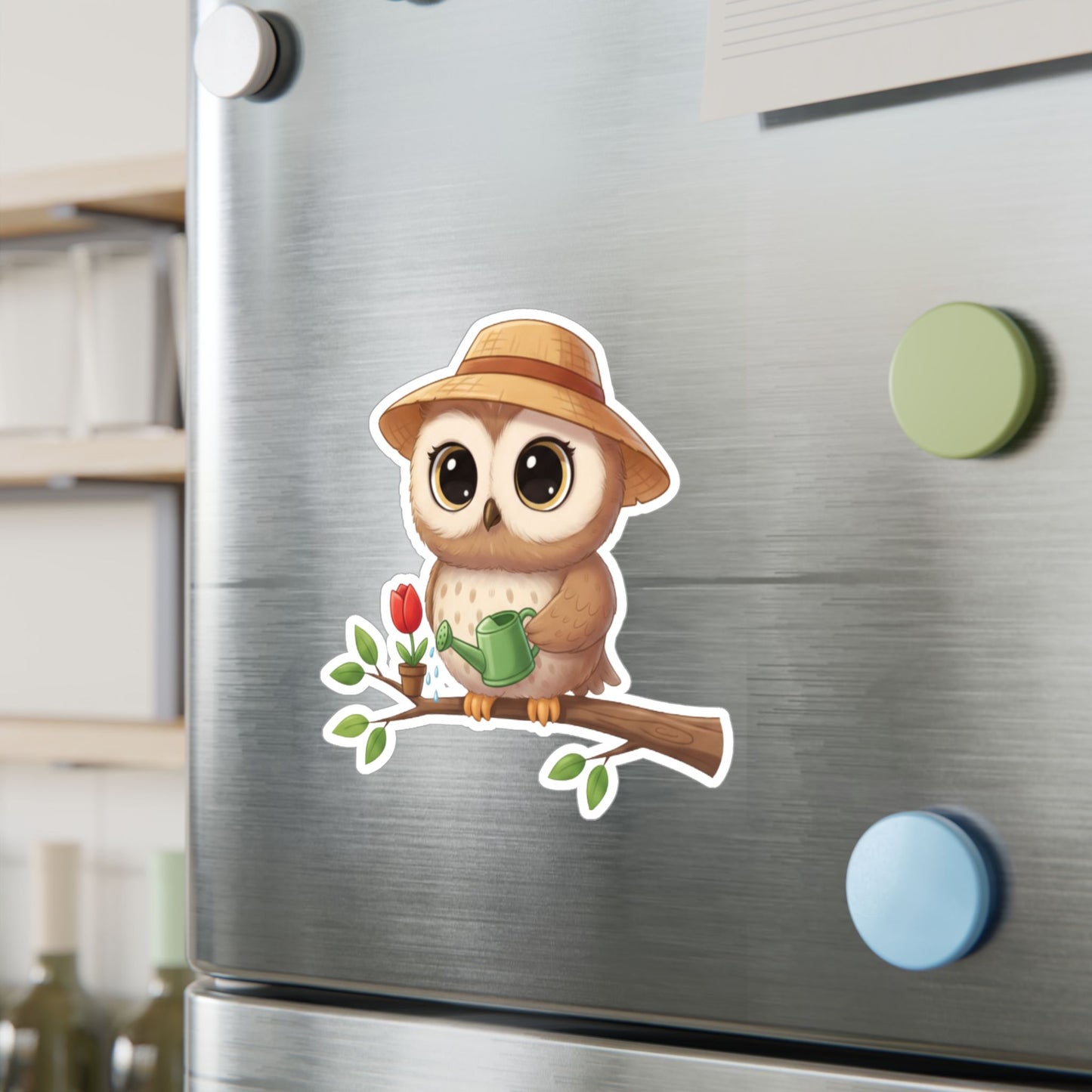 Cute Gardener Owl Decal - Whimsical Laptop Sticker, Water Bottle Decal, Car Decoration for Animal Lovers
