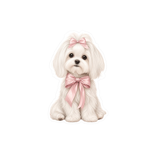 Maltese Dog Sticker - Boutique Bow Waterproof Dog Decal