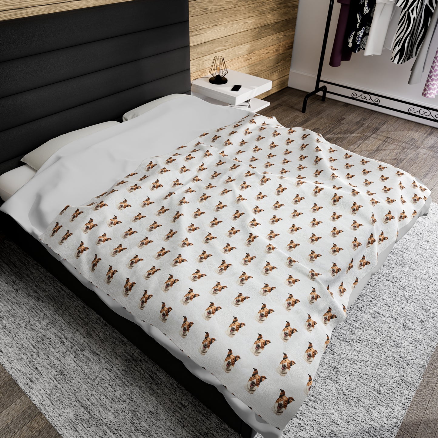 Smooth Collie Velveteen Plush Blanket (White)