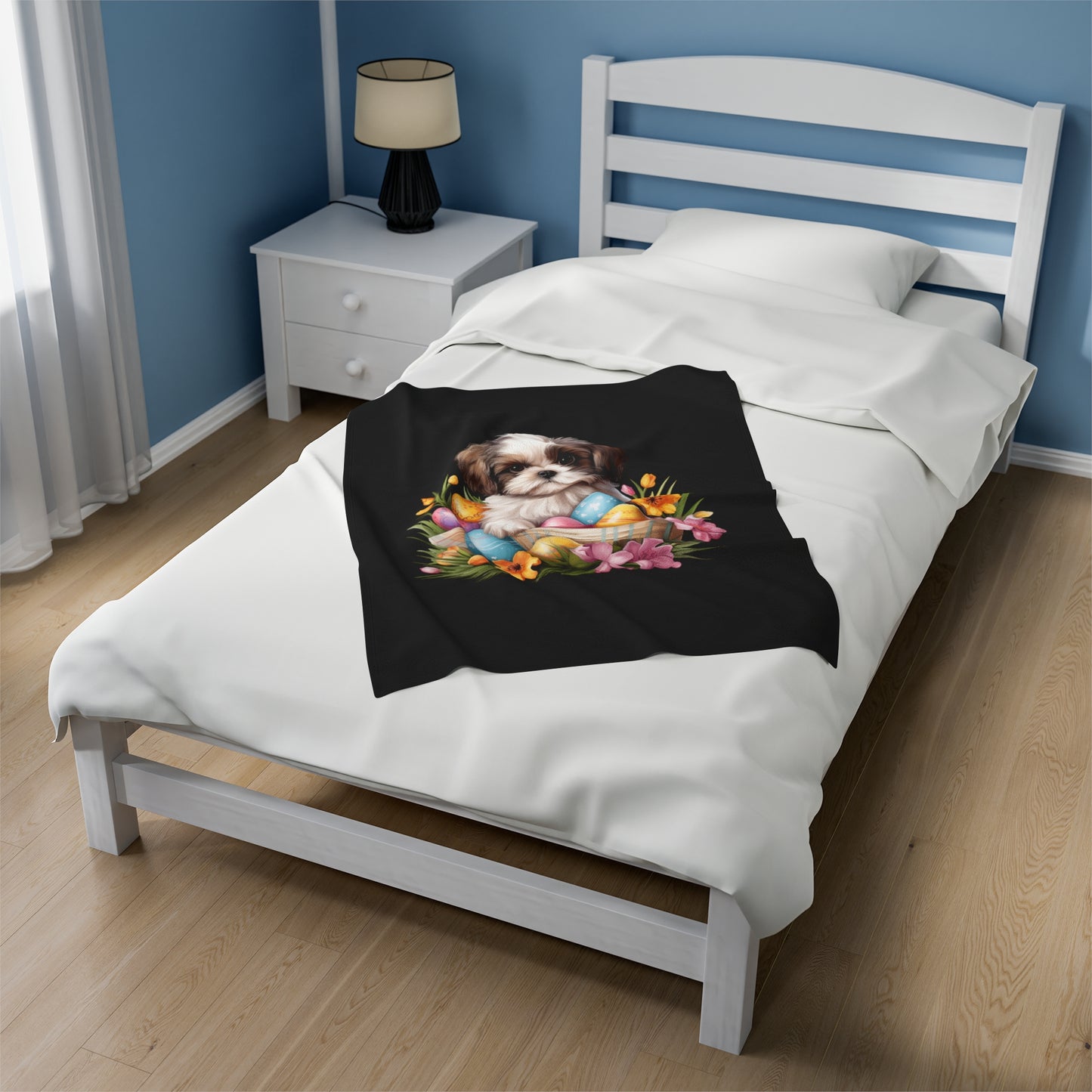 Easter Shih Tzu Blanket (Velveteen Plush, Black)