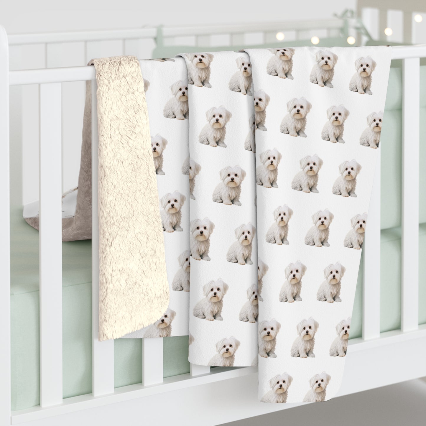 Sherpa Fleece Blanket, Maltese Dog Lover Gift, Maltese Throw, Animal Bedding, Pet Decor