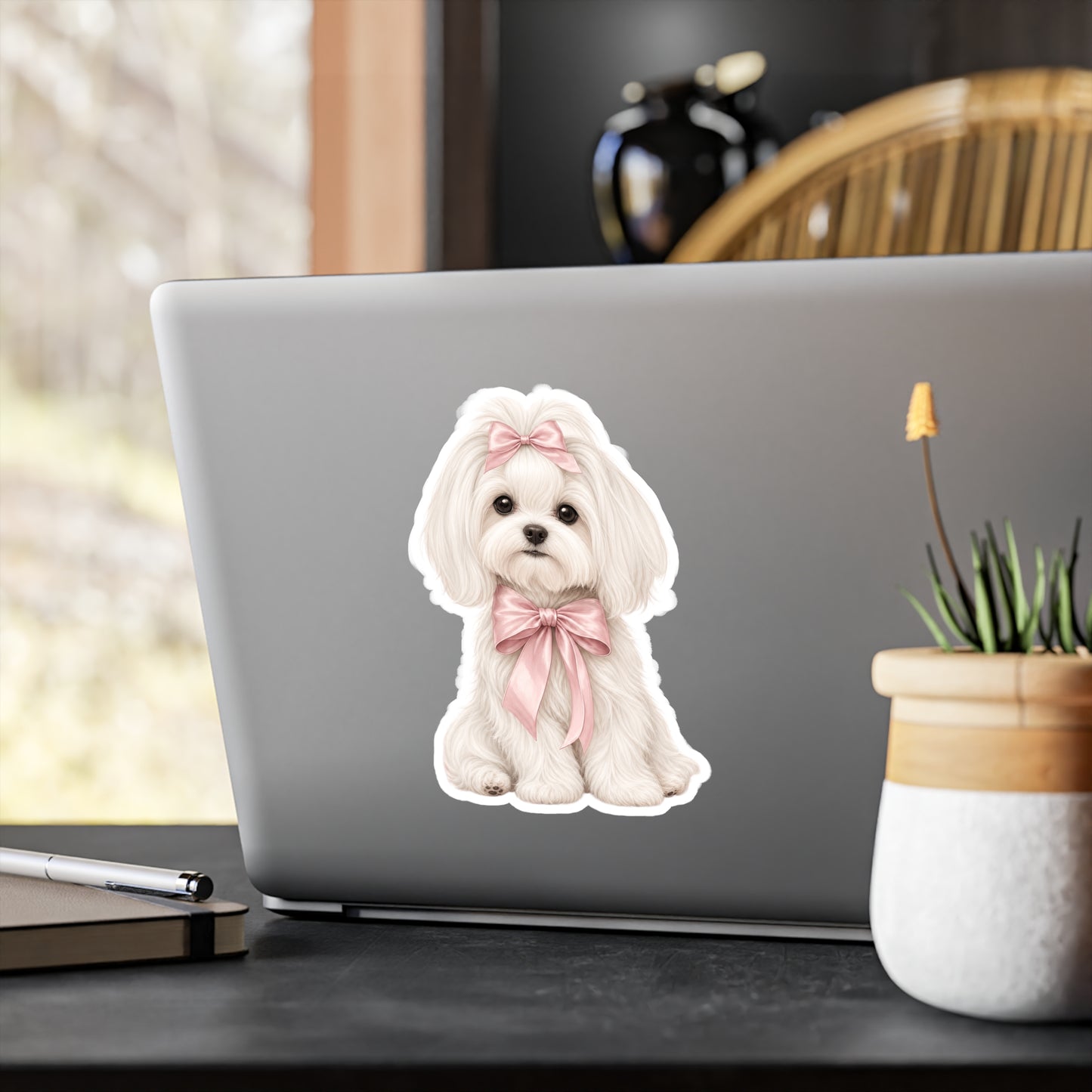Maltese Dog Sticker - Boutique Bow Waterproof Dog Decal