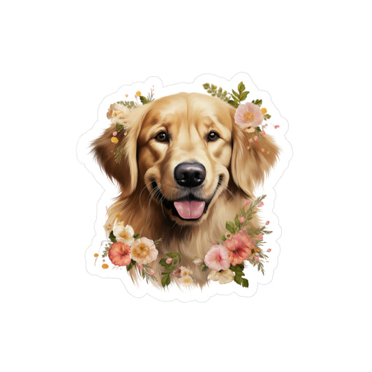 Golden Retriever Sticker - Kiss-Cut Floral Dog Vinyl Decals