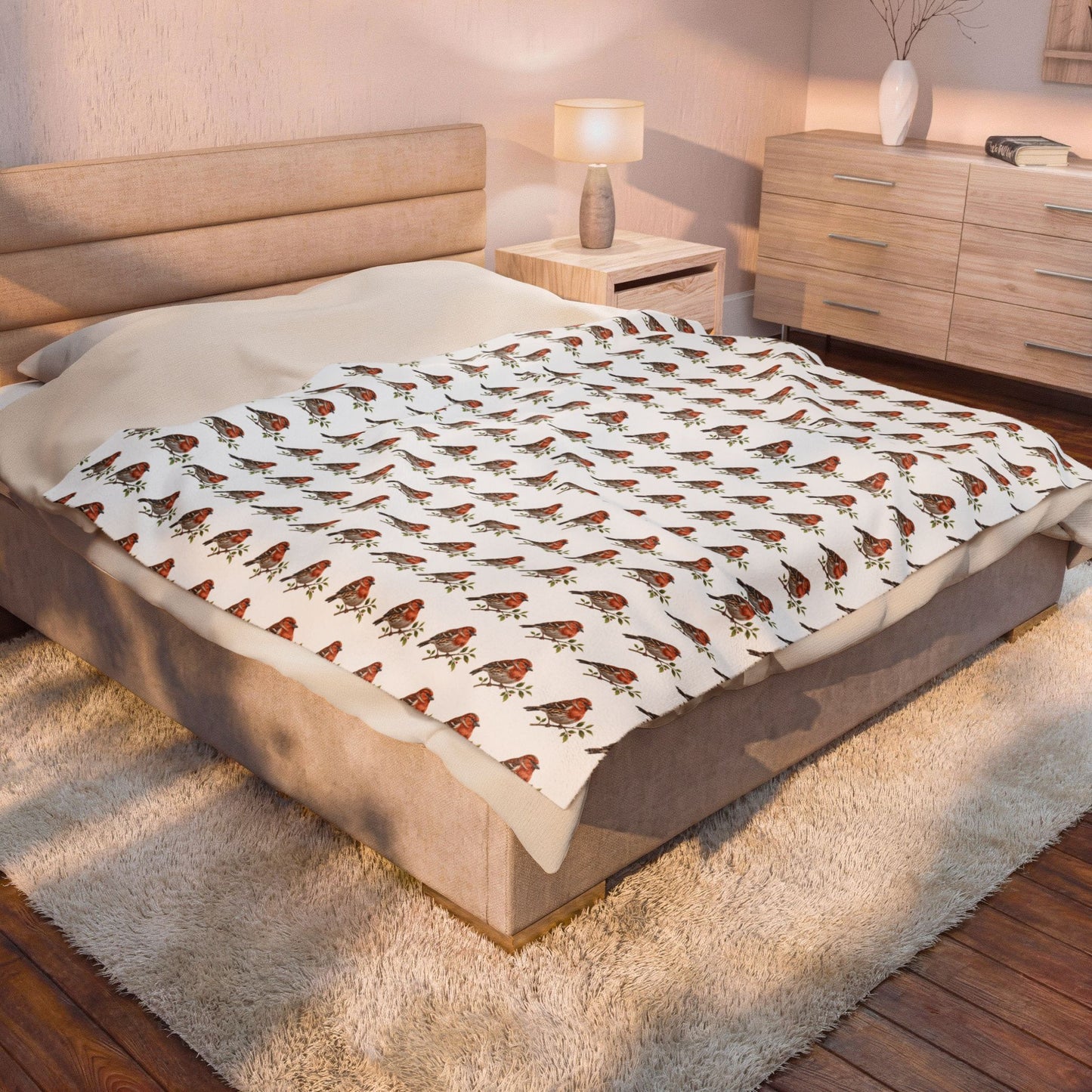 Cozy Velveteen Plush Finch Blanket for Snuggling, Perfect Gift for Warm Nights, Home Decor Throw