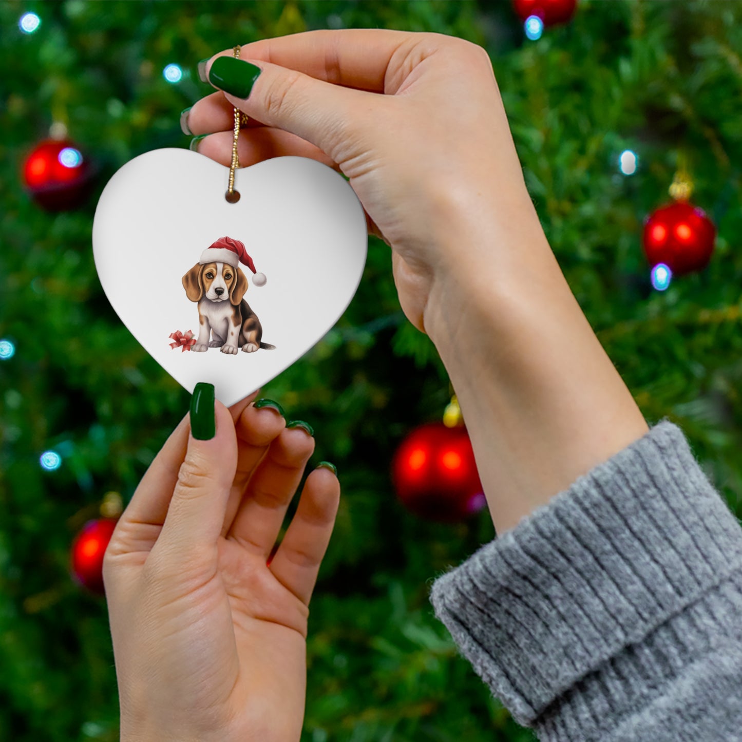 Beagle Ceramic Christmas Ornament